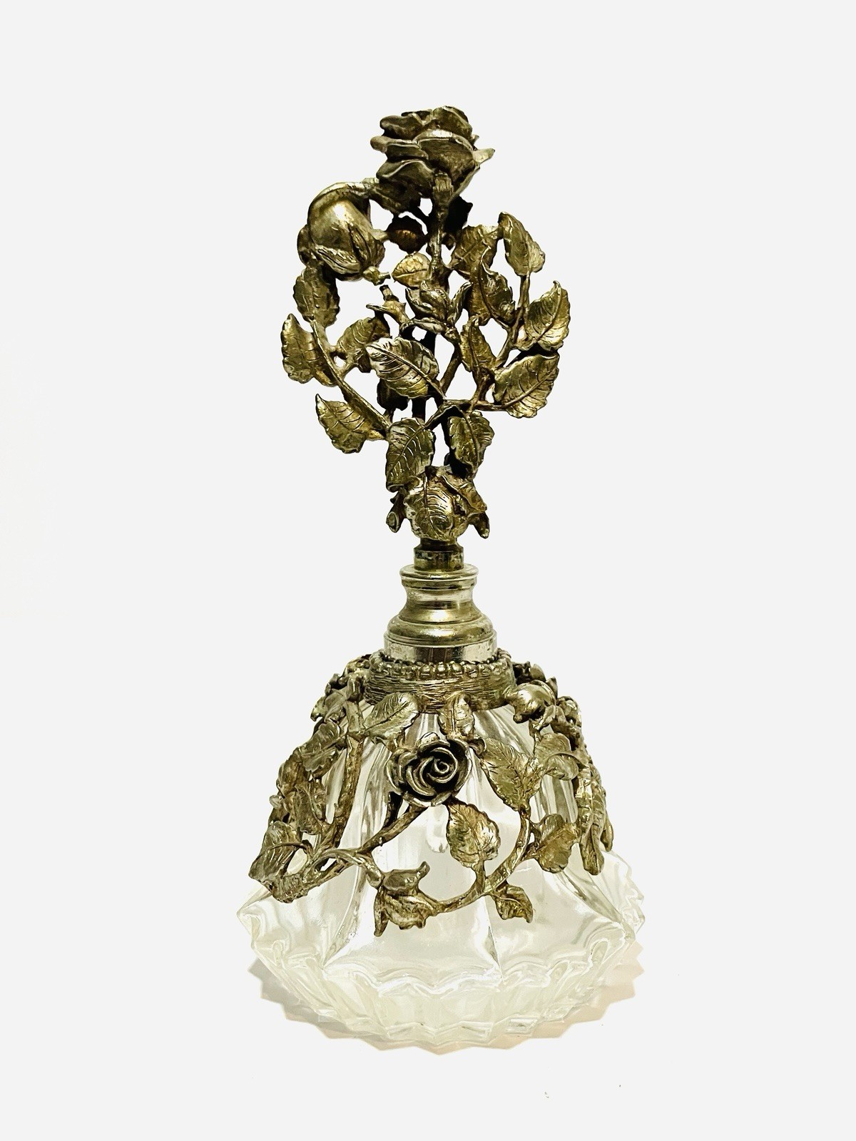 Vintage MCM Matson Ormolu Rose Pattern Refillable Glass Perfume Bottle 