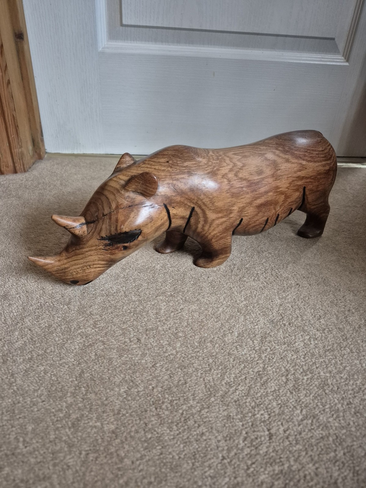 Vintage African Two Horn Rhinoceros Rhino Hand Carved Wood Large Collectable Vintage African Two Horn Rhinoceros Rhino Hand Carved Wood Large Collectable