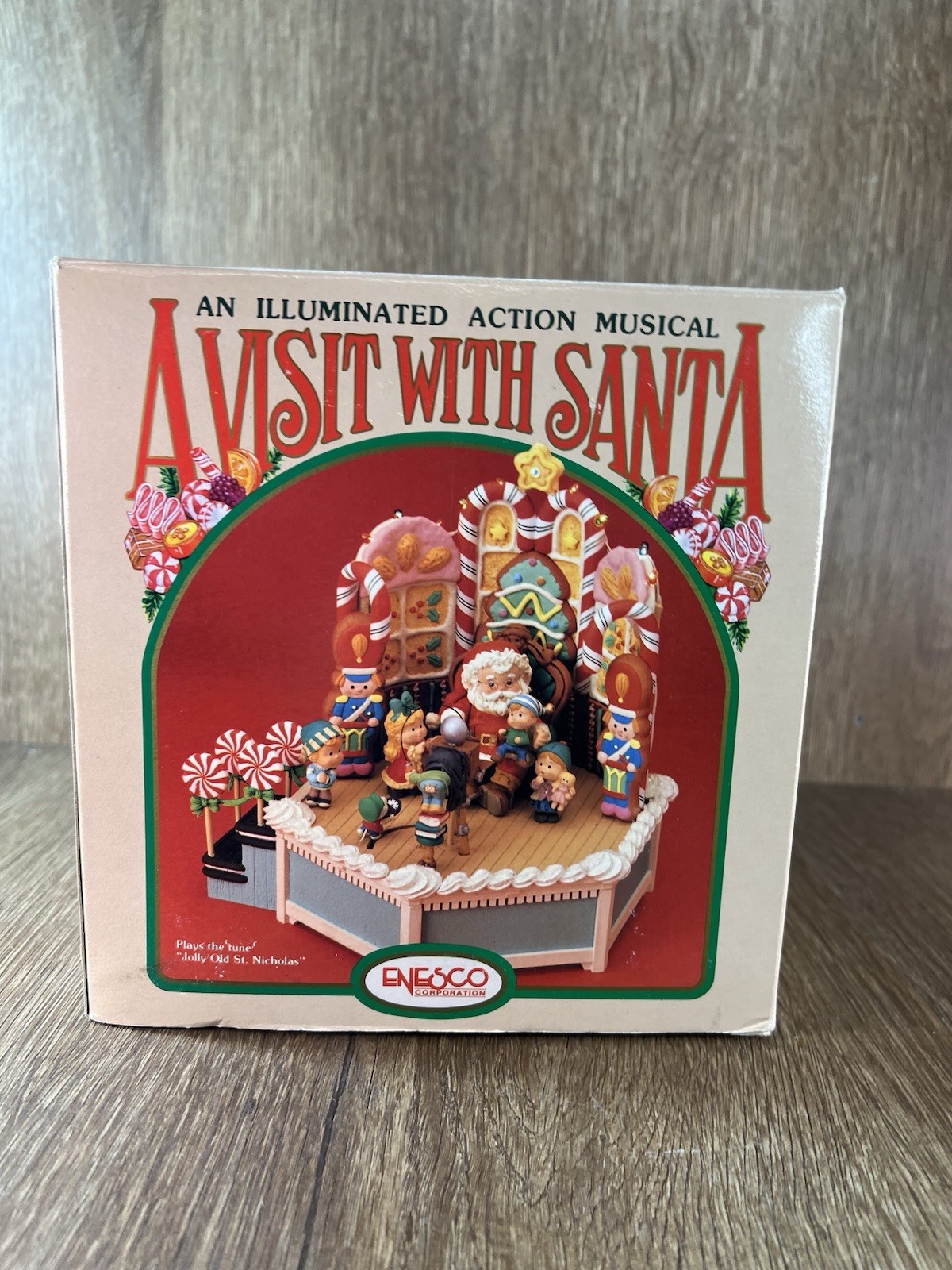 Vintage Enesco A Visit With Santa Music Box w/ Motion & Lights in Box Working Vintage Enesco A Visit With Santa Music Box w/ Motion & Lights in Box Working