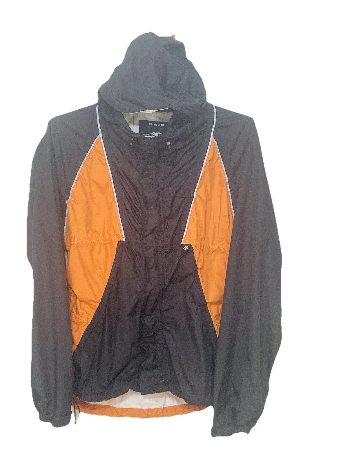 Harley Davidson Jacket M Nylon Riding Gear Hooded Orange Black Reflective Stripe Harley Davidson Jacket M Nylon Riding Gear Hooded Orange Black Reflective Stripe