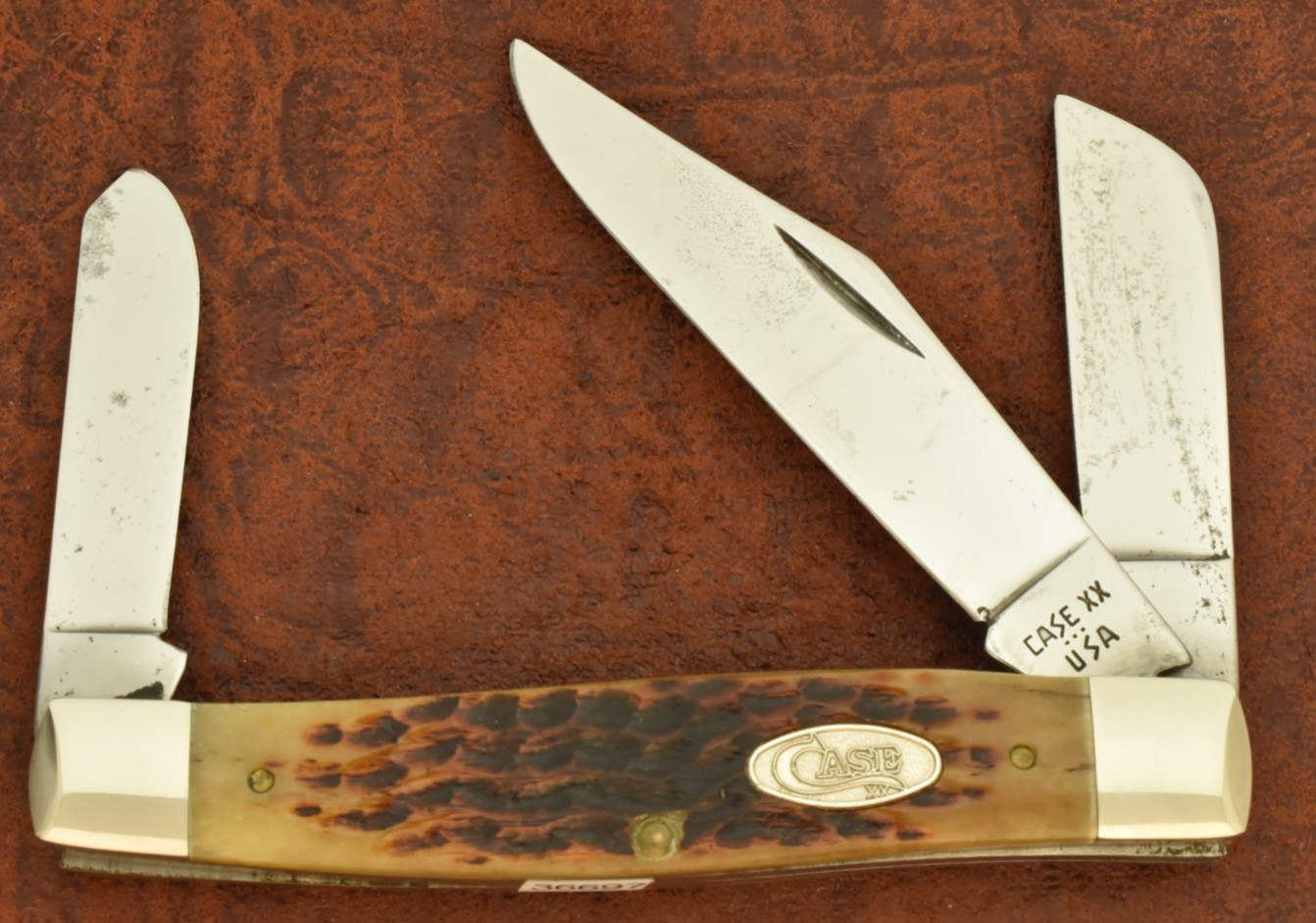 CASE XX USA 3 DOT 1987 BROWN JIGGED BONE JUMBO STOCKMAN KNIFE 6375 CV (36697) CASE XX USA 3 DOT 1987 BROWN JIGGED BONE JUMBO STOCKMAN KNIFE 6375 CV (36697)