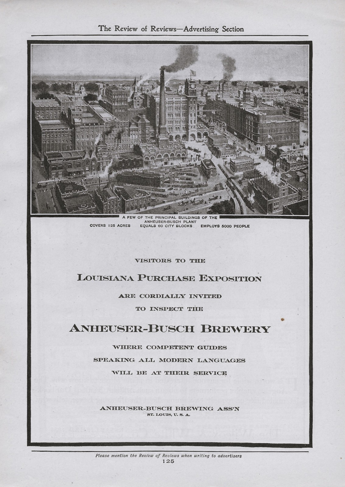 1904 St Louis World's Fair ANHEUSER-BUSCH BREWERY Louisiana Purchase Expo Vtg Ad 1904 St Louis World's Fair ANHEUSER-BUSCH BREWERY Louisiana Purchase Expo Vtg Ad