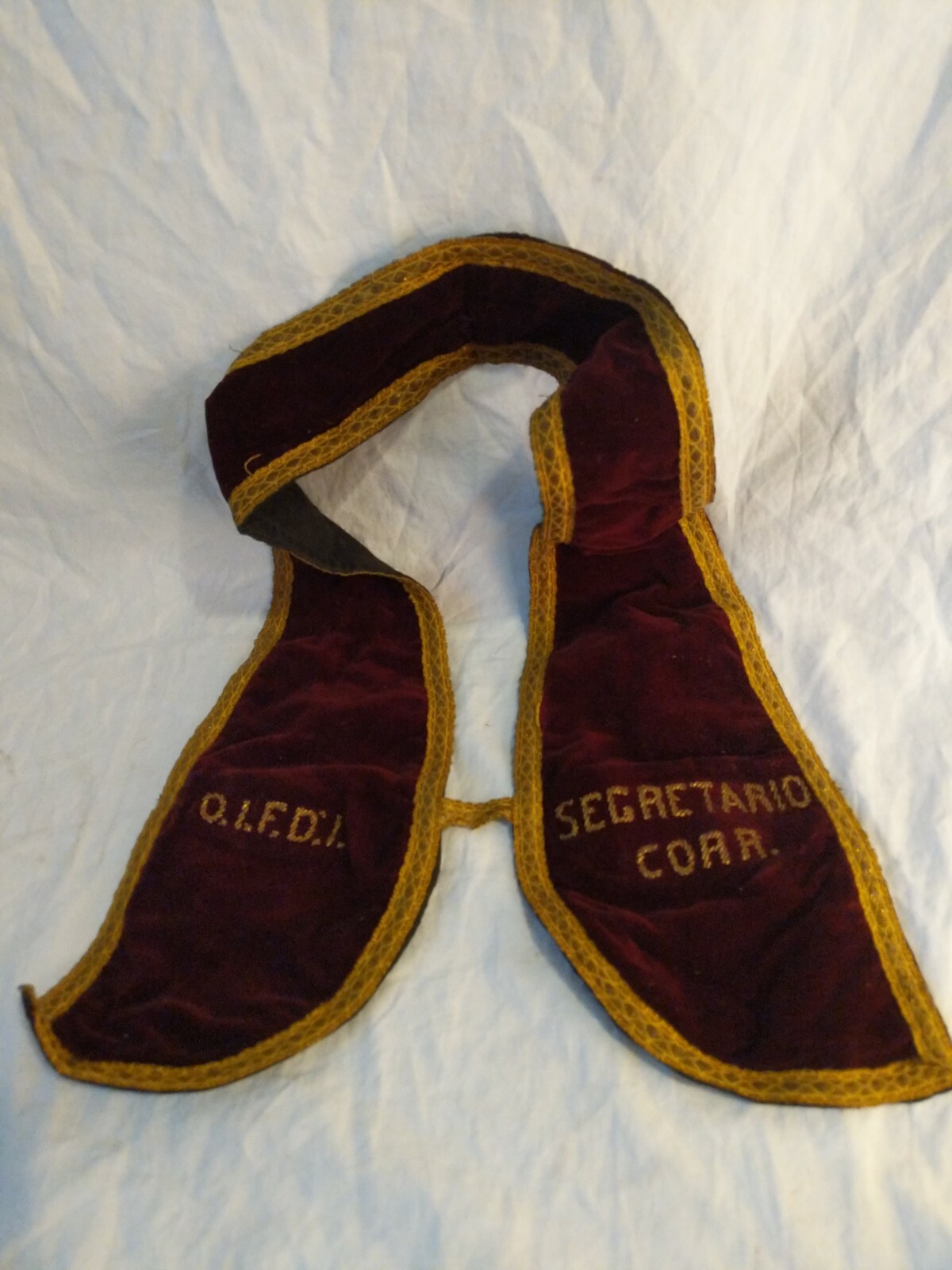 Antique 1900s Italian Secret Fraternal Club OFFICERS VELVET STOLE/VESTMENT OIFDI Antique 1900s Italian Secret Fraternal Club OFFICERS VELVET STOLE/VESTMENT OIFDI