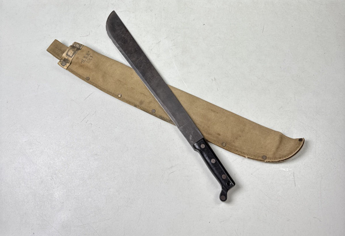 WWII WW2 US Machete US 1943 SWI & USN Mk1 Canvas Scabbard WWII WW2 US Machete US 1943 SWI & USN Mk1 Canvas Scabbard