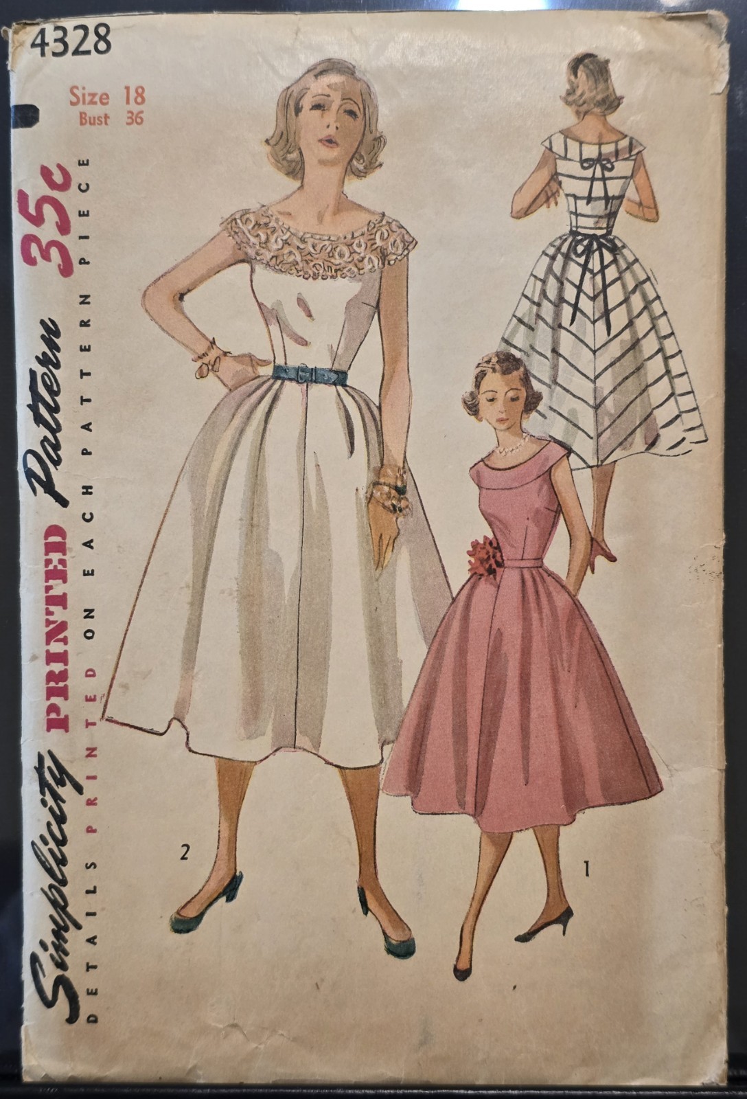 Simplicity 4328; ©1953; Misses' One-Piece Dress; Uncut, Size 18/Bust 36 Simplicity 4328; ©1953; Misses' One-Piece Dress; Uncut, Size 18/Bust 36