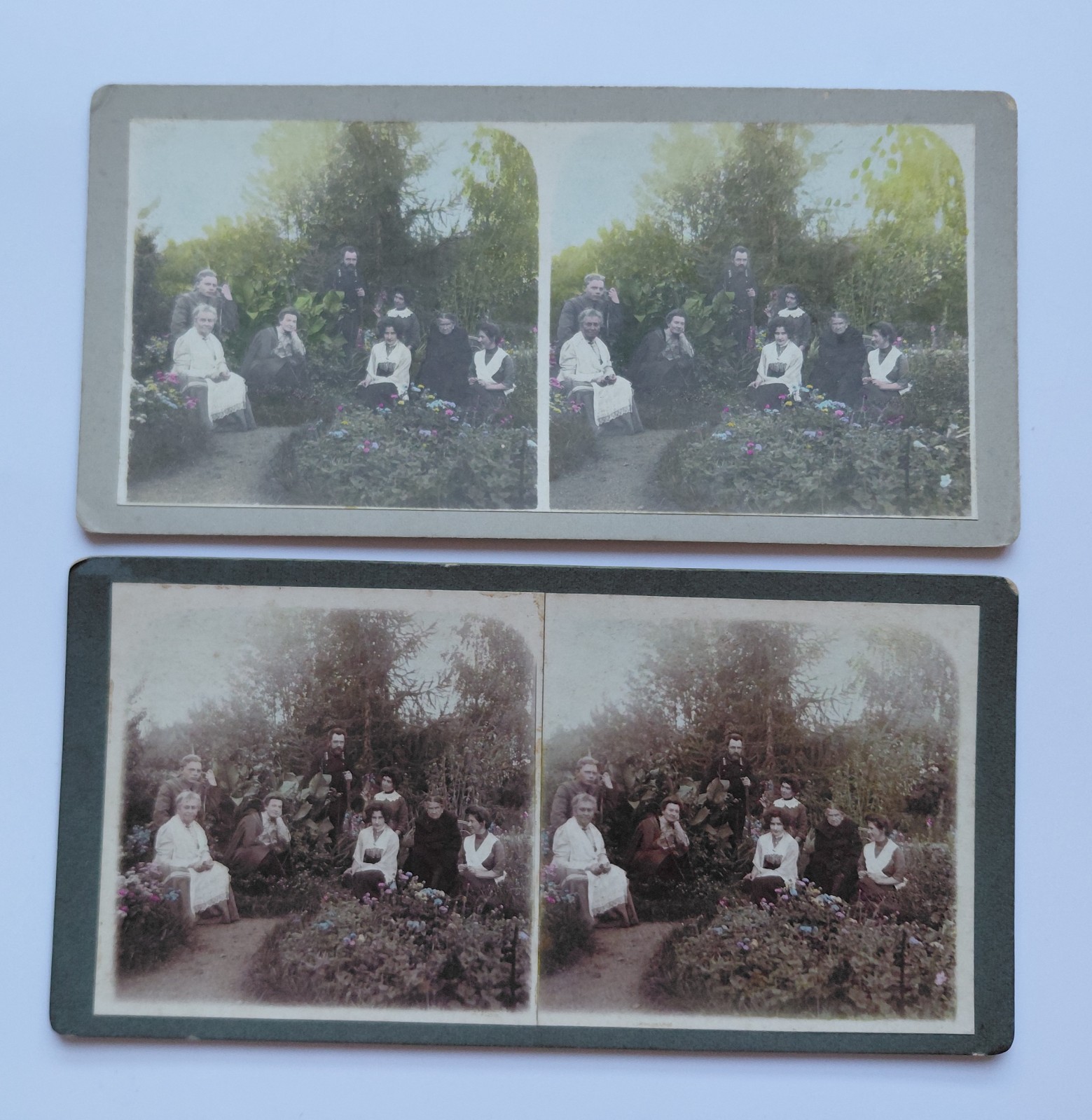 2 Antique Hand Colored Stereo Photos Russian Empire Court Councillor c1905