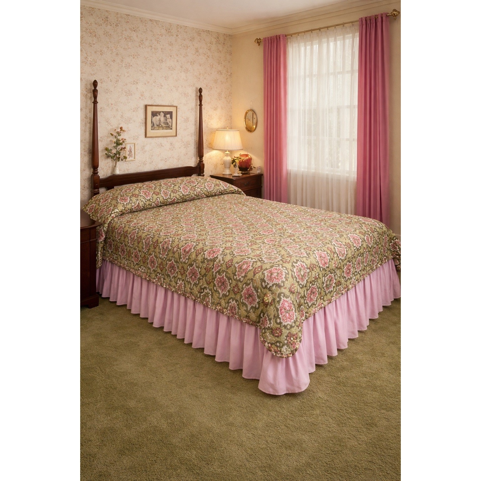 Vintage 70s Floral Bedspread Full Provincial Rose NOS Pink Green Cottagecore Vintage 70s Floral Bedspread Full Provincial Rose NOS Pink Green Cottagecore