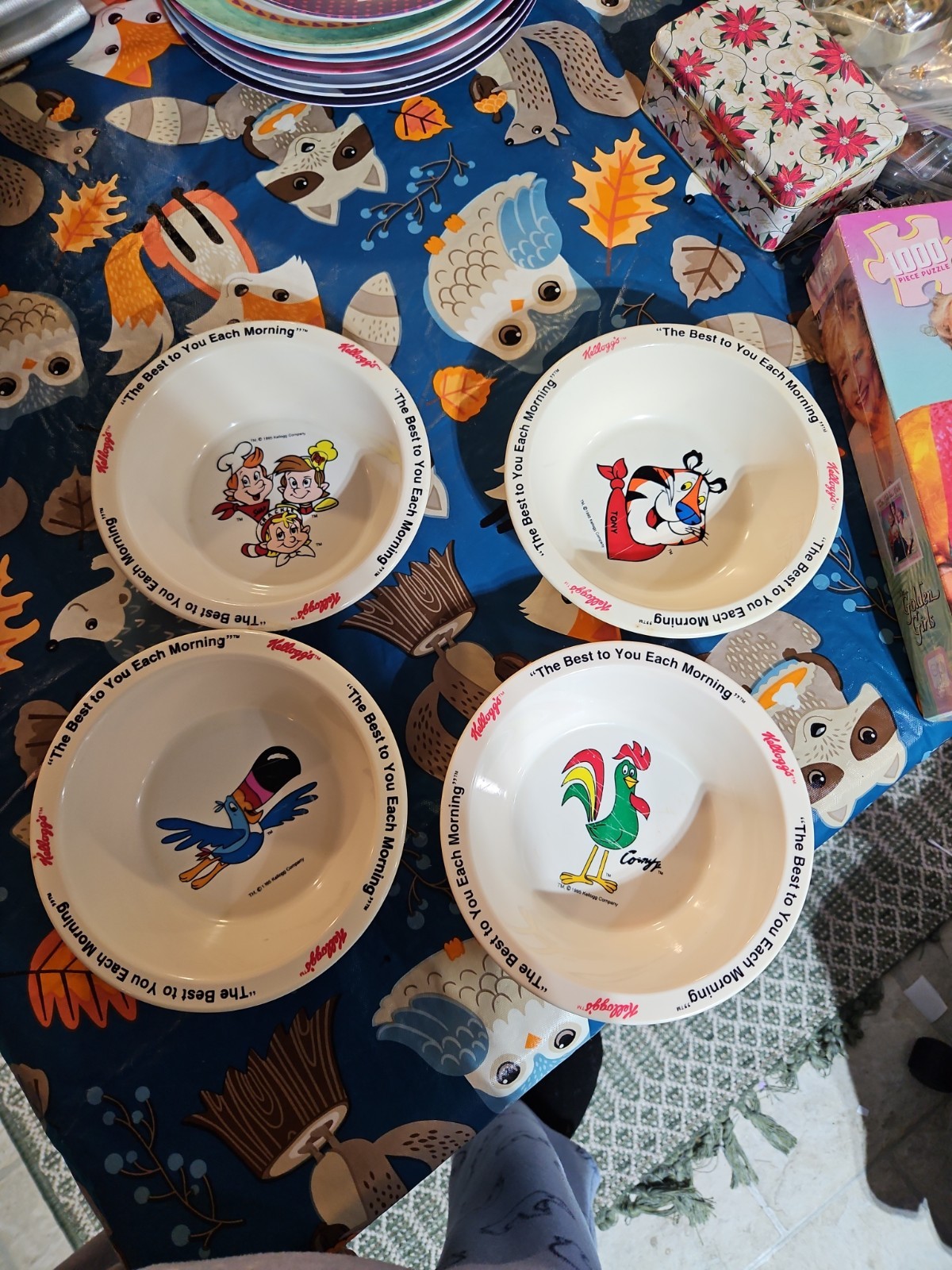 VTG 1995 Kelloggs Cereal Bowls Set Of 4 Tony Tiger Toucan Sam Corny Rice Crispie VTG 1995 Kelloggs Cereal Bowls Set Of 4 Tony Tiger Toucan Sam Corny Rice Crispie