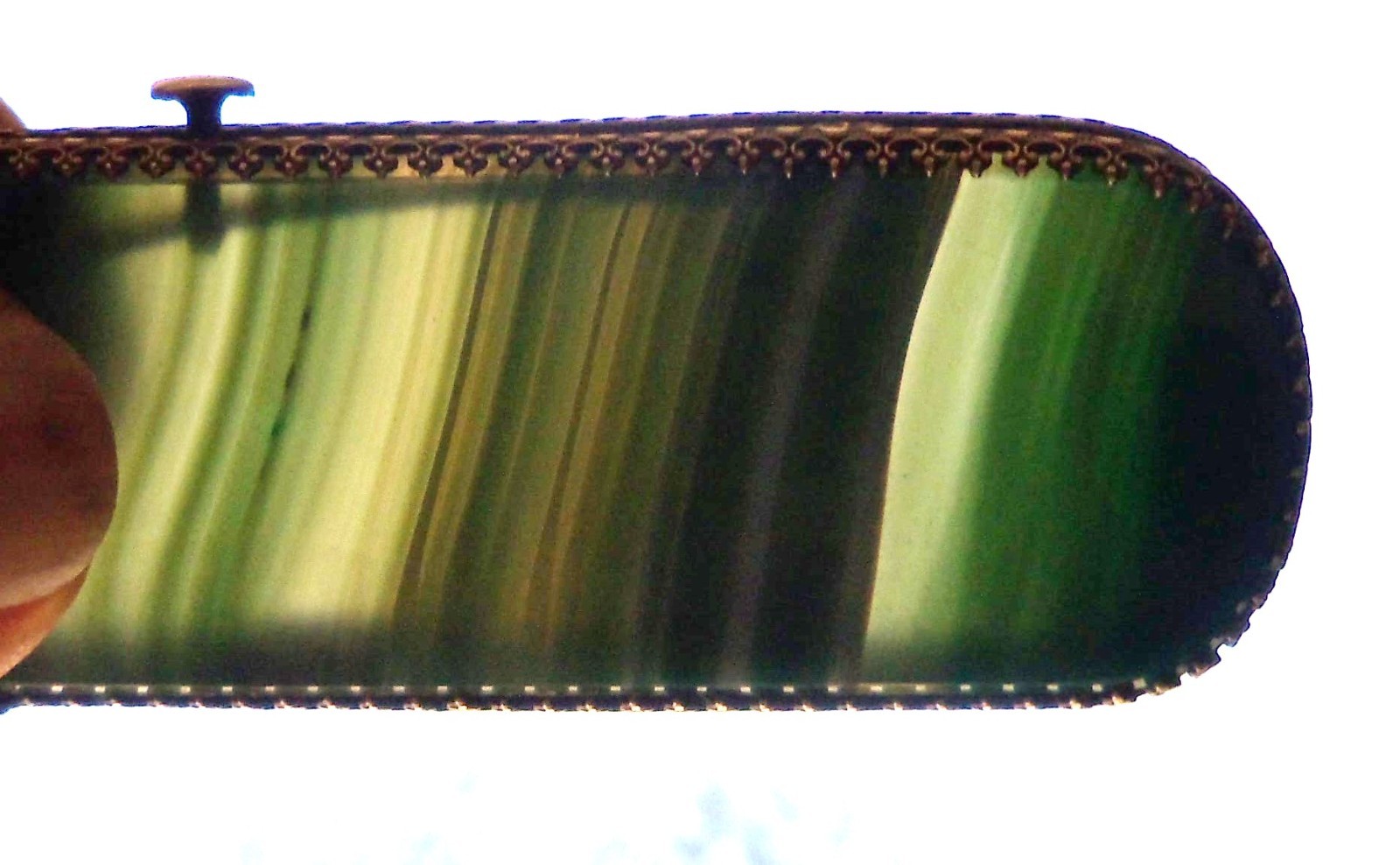 Antique Victorian Ornate Brass banded Agate Stone Pocket Match Safe / Vesta Case