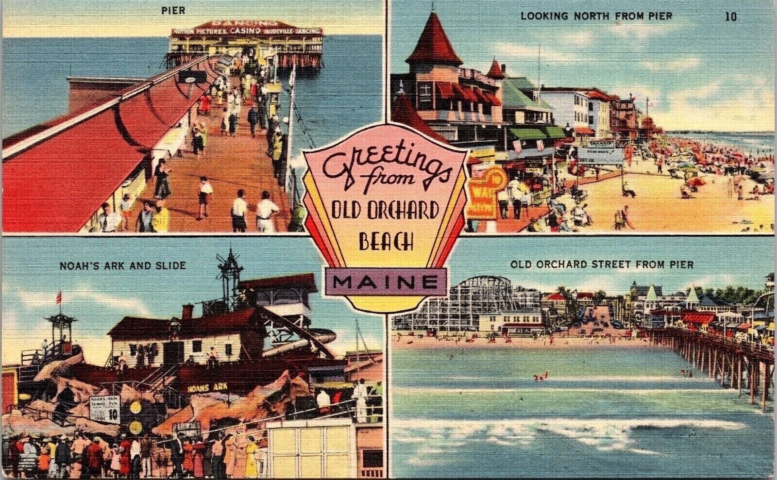 Greetings From Old Orchard Beach Maine ME Multiview Linen Postcard UNP Tichnor