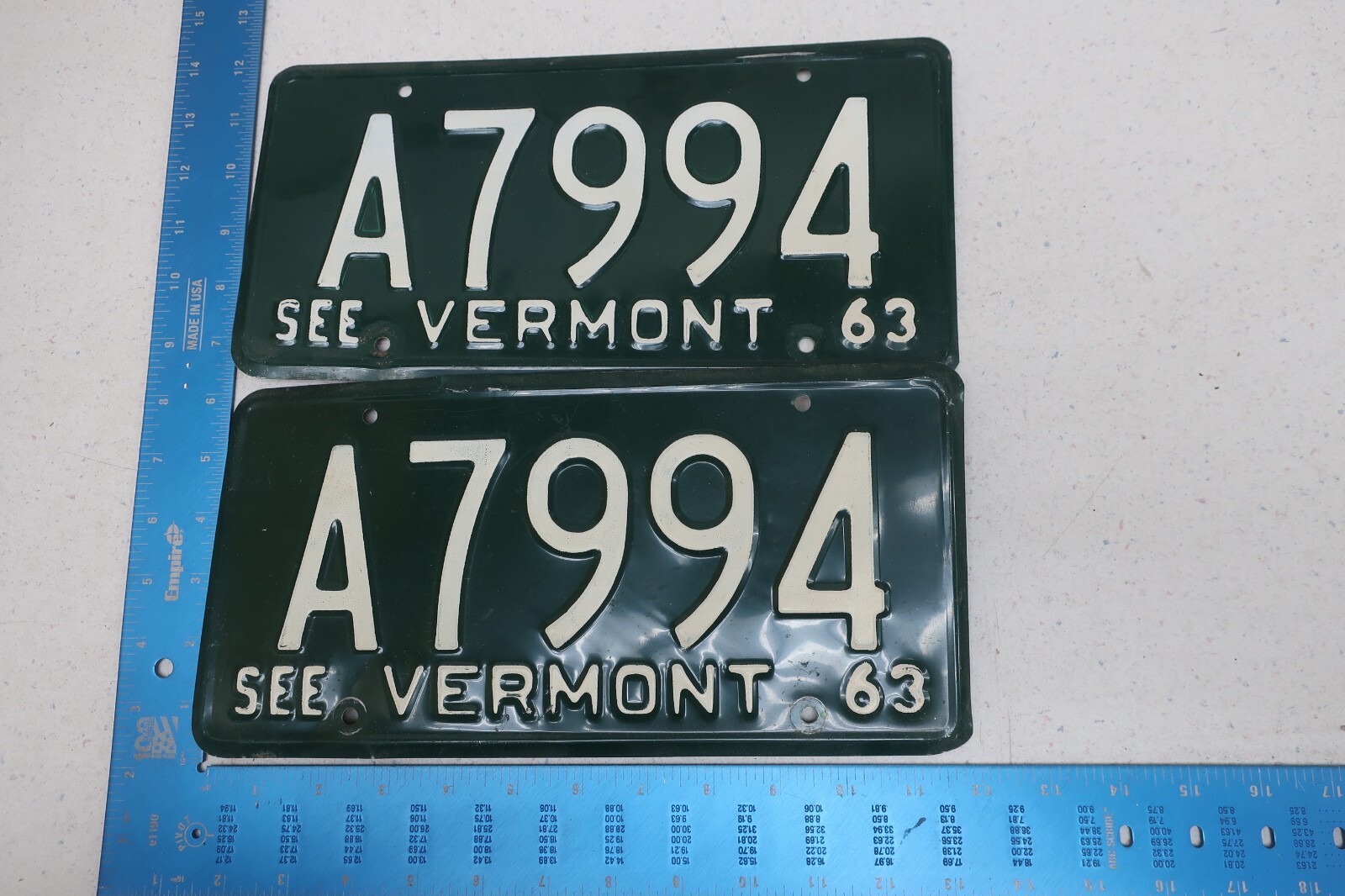 1963 63 VERMONT VT CAR VEHICLE LICENSE PLATE PAIR SET TAG #A7994