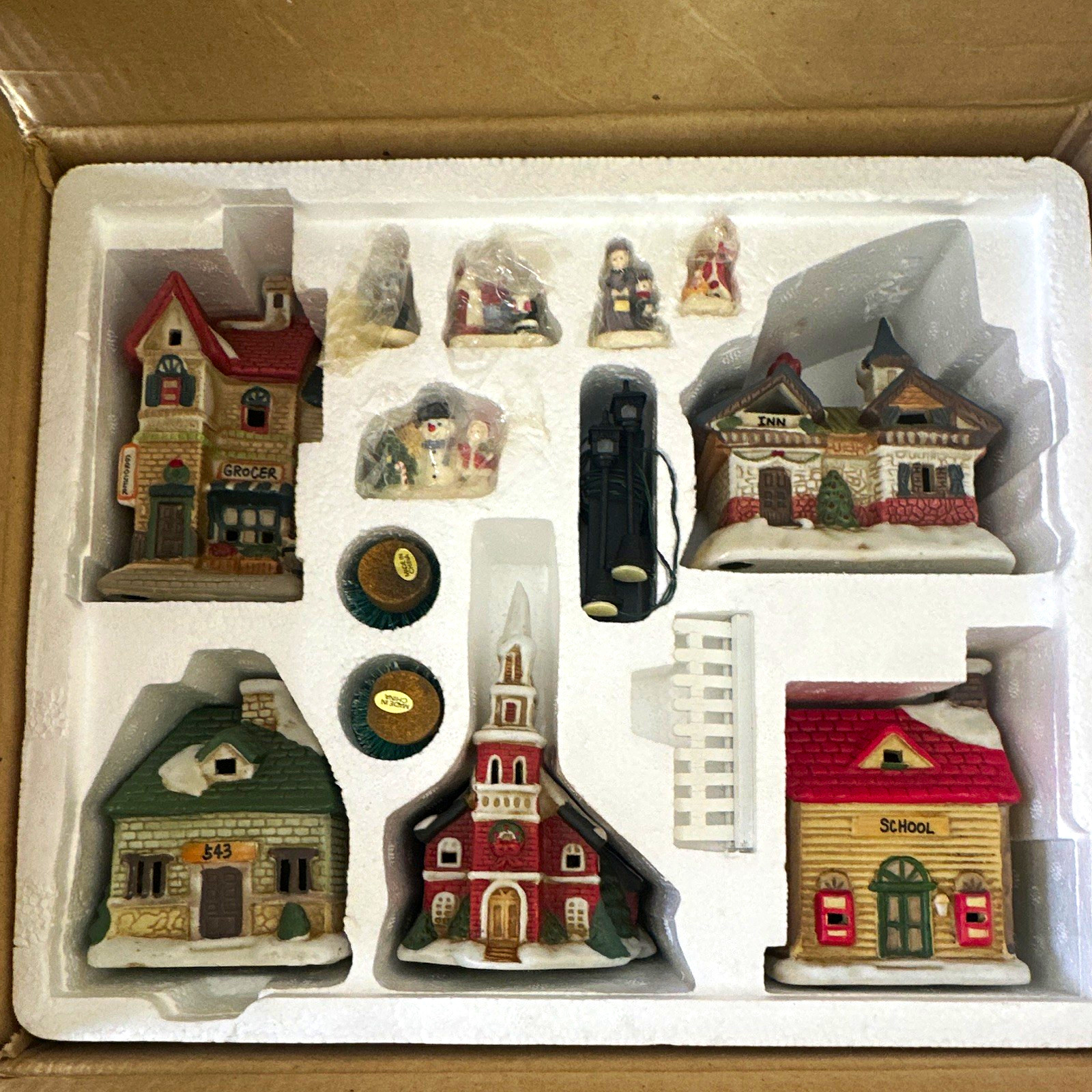 Lillian Vernon Ceramic Painted Christmas Village 15 PC Mini Bldgs & Figurines Lillian Vernon Ceramic Painted Christmas Village 15 PC Mini Bldgs & Figurines
