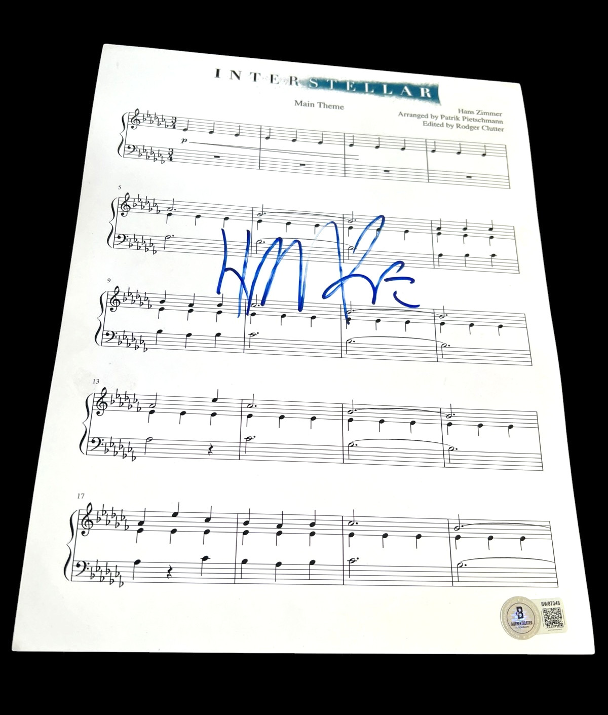 HANS ZIMMER SIGNED AUTOGRAPH SHEET MUSIC INTERSTELLAR BECKETT BAS AUTO COA X3 HANS ZIMMER SIGNED AUTOGRAPH SHEET MUSIC INTERSTELLAR BECKETT BAS AUTO COA X3