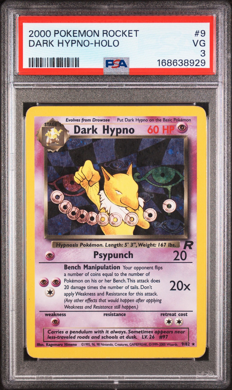 2000 Pokemon Rocket #9 Dark Hypno-Holo PSA 3
