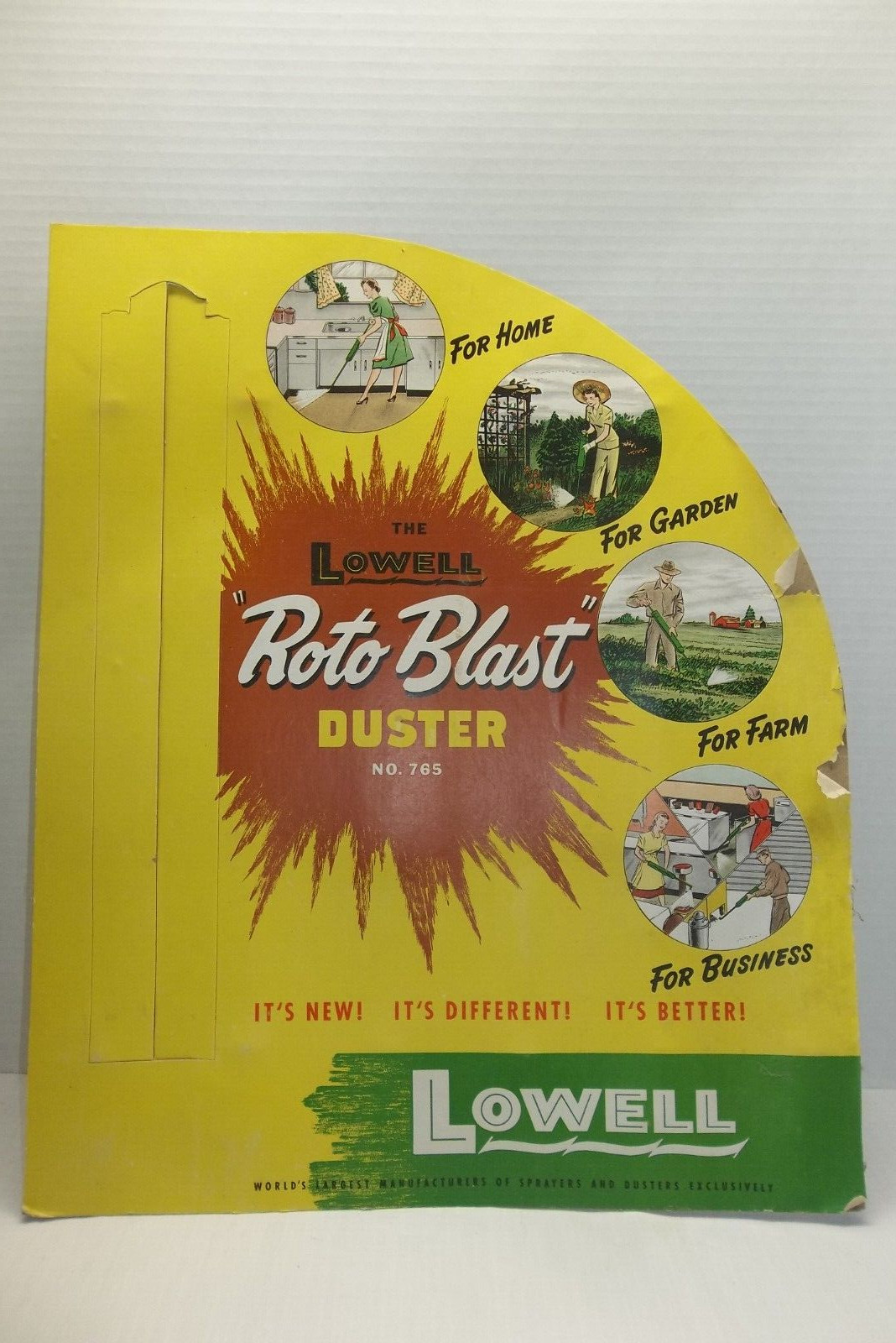 Vintage 1950's Lowell Roto Blast duster cardboard advertisement POP