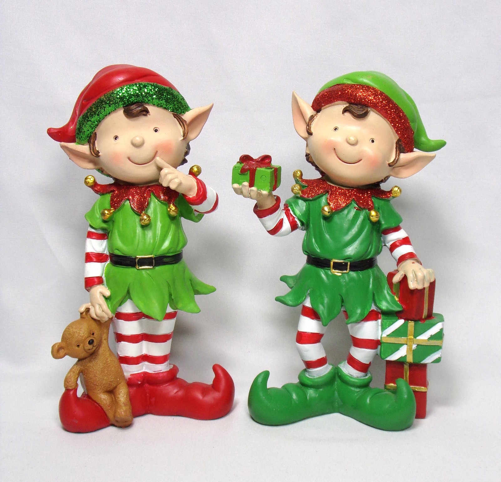 GERSON SET OF 2 RESIN HAND PAINTED 8.27" ELF FIGURINE TABLE TOP CHRISTMAS DECOR GERSON SET OF 2 RESIN HAND PAINTED 8.27" ELF FIGURINE TABLE TOP CHRISTMAS DECOR