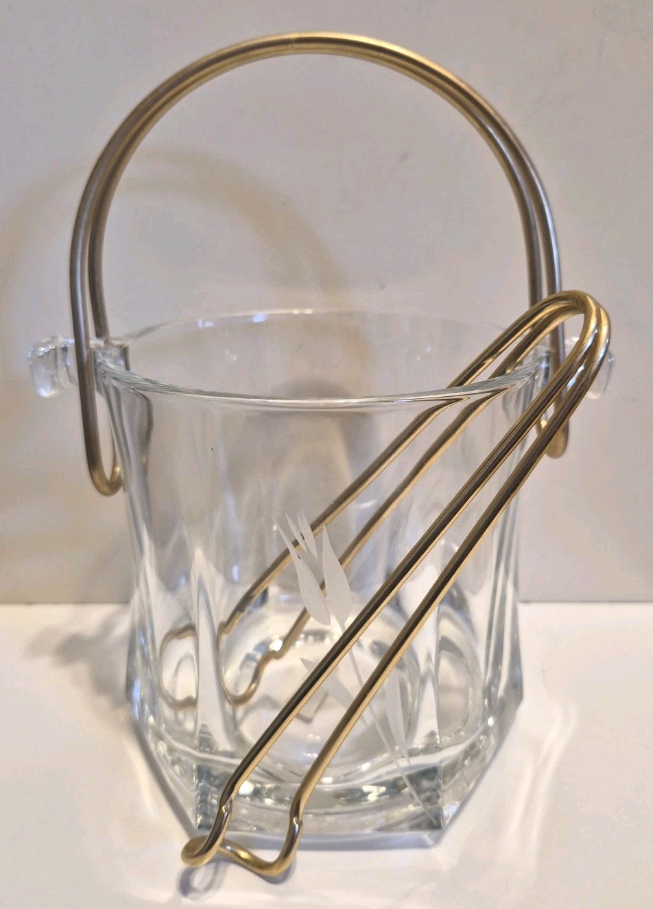 Vintage Mint Italian Modern Sculptural Glass Ice Bucket w/Gold Metal Tongs Vintage Mint Italian Modern Sculptural Glass Ice Bucket w/Gold Metal Tongs