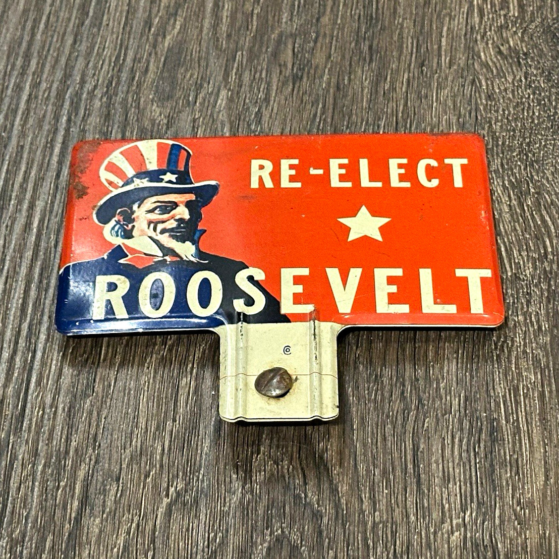 Vintage RE-ELECT ROOSEVELT Uncle Sam Political Campaign License Plate Topper