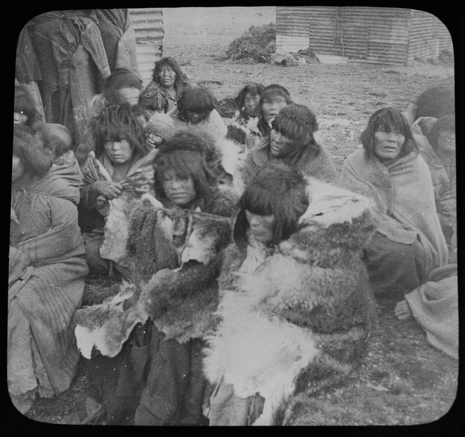 Magic Lantern Slide SOUTH AMERICAN INDIANS NEAR PUNTA ARENAS CHILE C1910 PHOTO