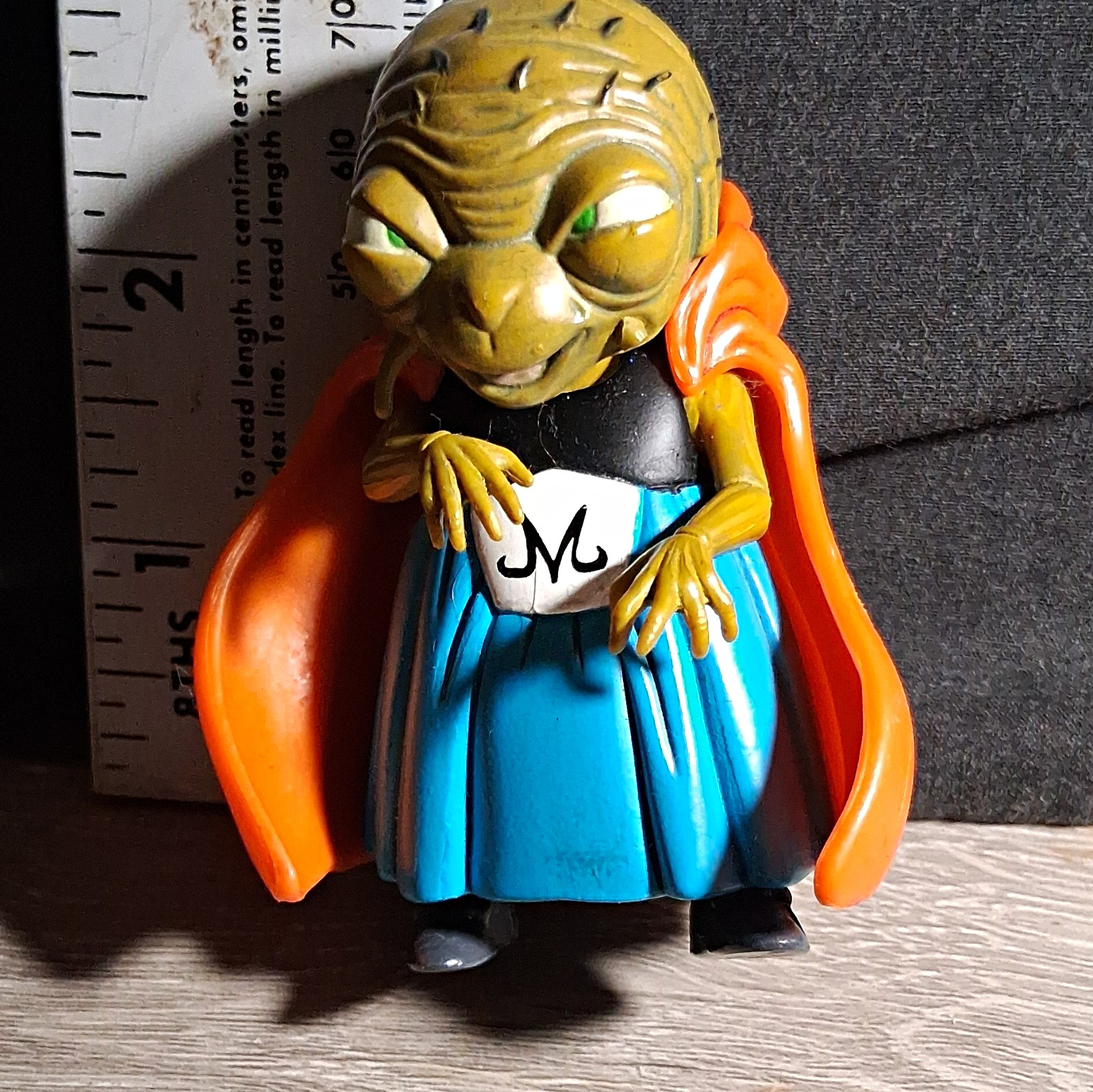 Green Alien Animation Figurine Orange Cape Blue Robe Plastic 3in Marked Feet