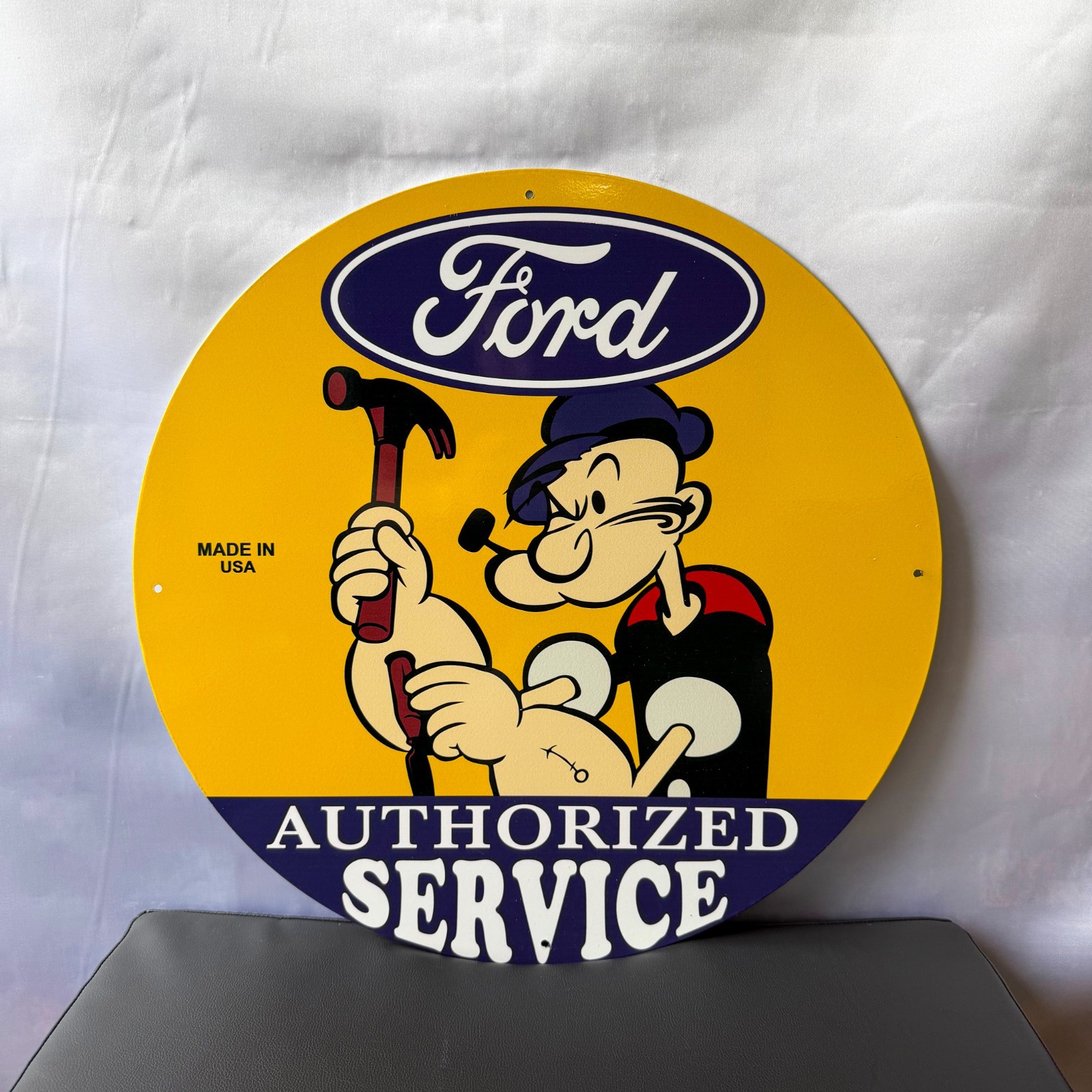 Vintage Ford Authorized Service Popeye Hammer Heavy Metal Sign - 19.7" (50cm) Vintage Ford Authorized Service Popeye Hammer Heavy Metal Sign - 19.7" (50cm)