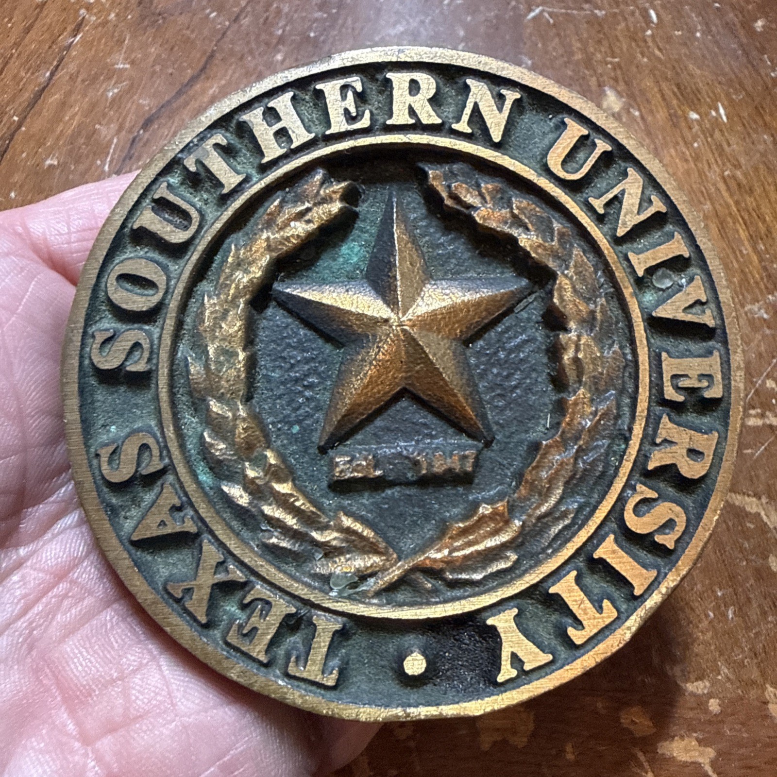 Vintage Solid Brass “TEXAS SOUTHERN UNIVERSITY” Paperweight 