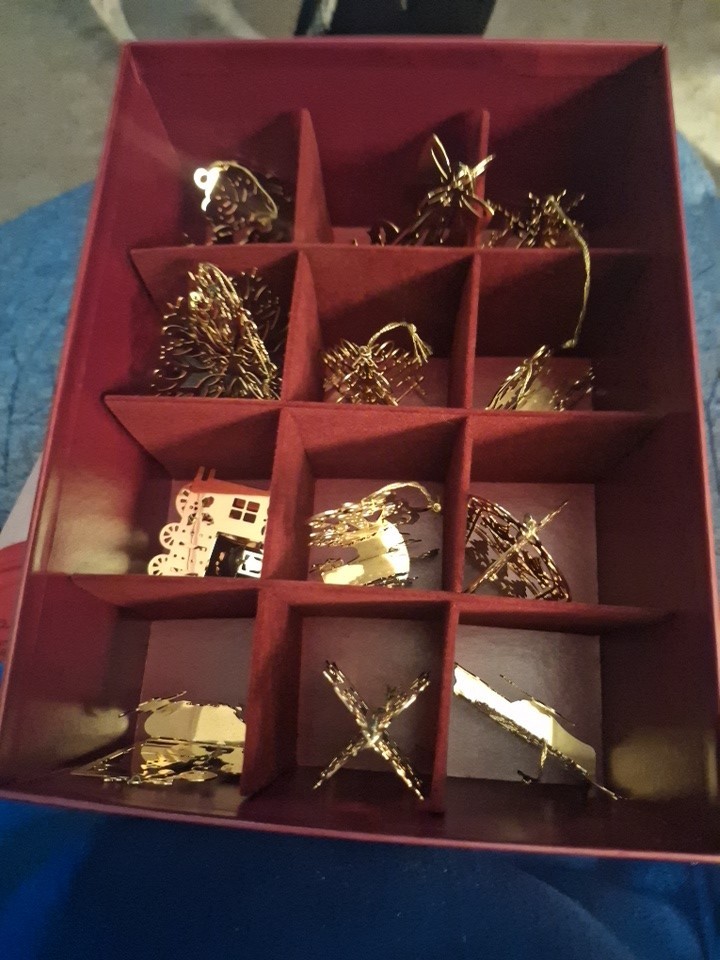 1985 Danbury Mint Gold Christmas Ornament Collection Original Box Set of 12 1985 Danbury Mint Gold Christmas Ornament Collection Original Box Set of 12