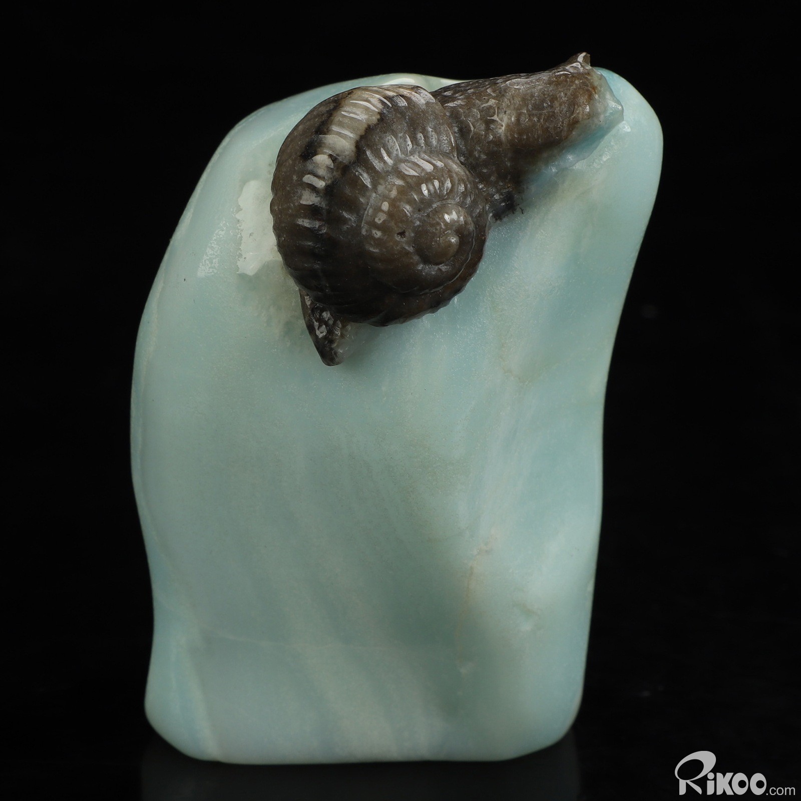 3.1" Chinese Amazonite Hand Carved Crystal Snail Sculpture, Crystal Healing