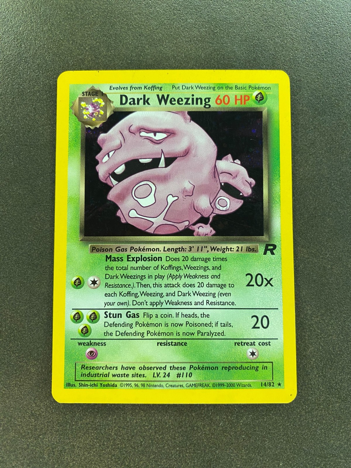 Dark Weezing 14/82 - Team Rocket Set - Holo Rare - Vintage Pokemon Card - LP