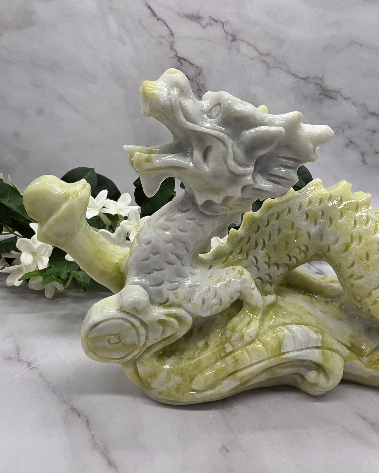 XL Jade Dragon Statue Feng Shui Pearl Serpentine Xiuyan Jade Carving Large Cryst XL Jade Dragon Statue Feng Shui Pearl Serpentine Xiuyan Jade Carving Large Cryst