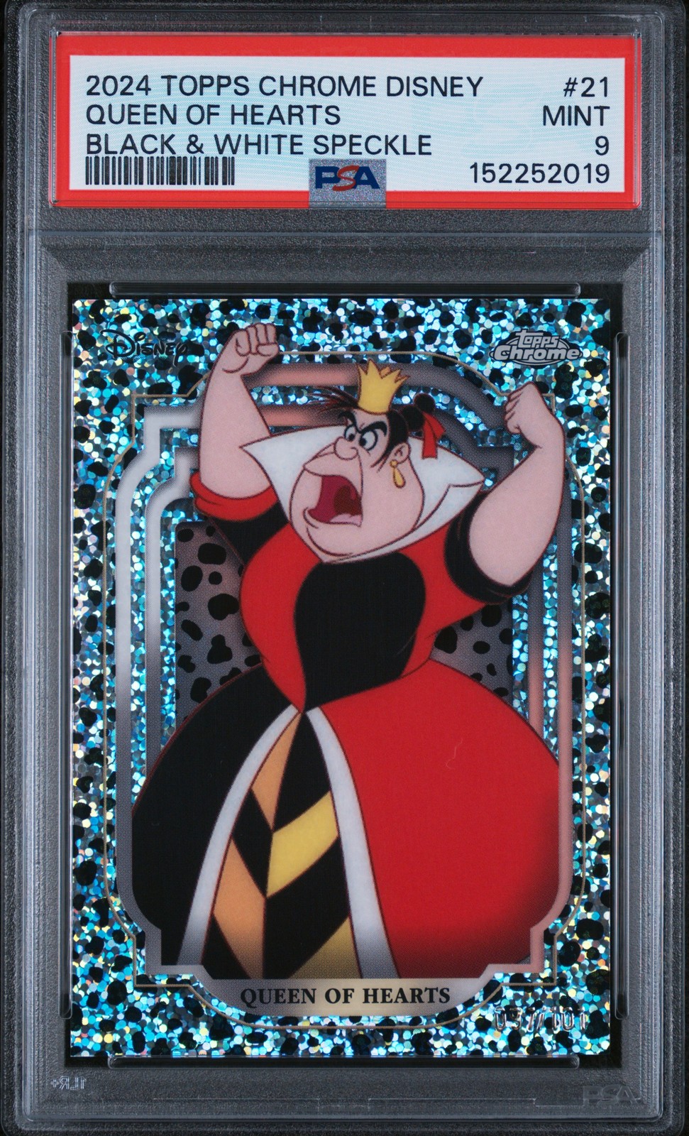 2024 Topps Chrome Disney #21 Queen Of Hearts Black & White Speckle PSA 9
