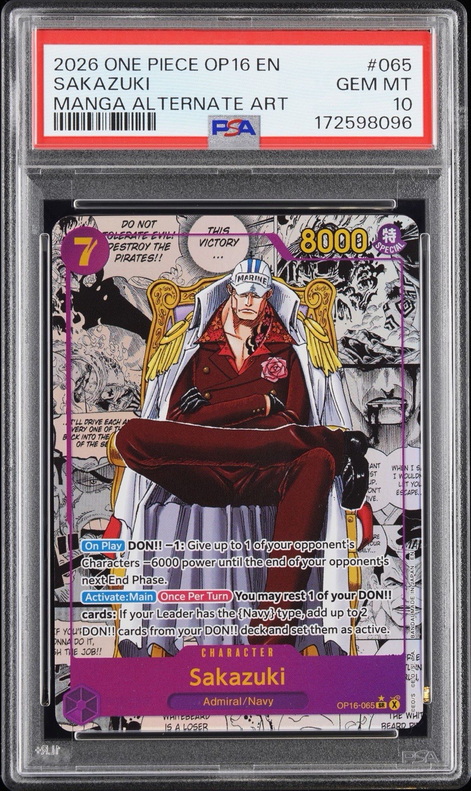 PSA 10 SAKAZUKI SR Manga Alternate Art OP16-065 OP16 EN One Piece Card PSA 10 SAKAZUKI SR Manga Alternate Art OP16-065 OP16 EN One Piece Card