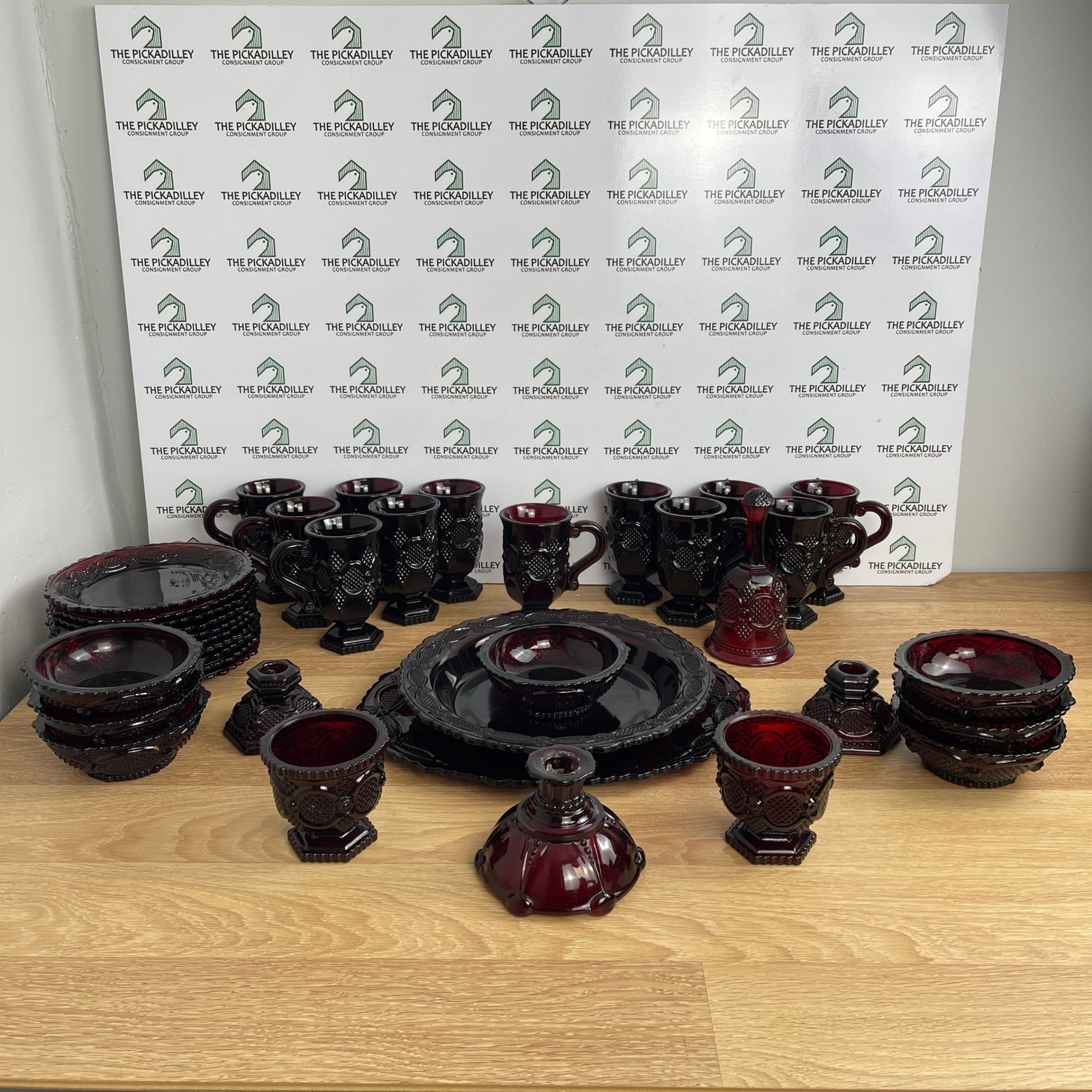 Vintage Avon 1876 Exclusive Cape Cod Glass Ruby Red Dinnerware Set 37 piece Vintage Avon 1876 Exclusive Cape Cod Glass Ruby Red Dinnerware Set 37 piece