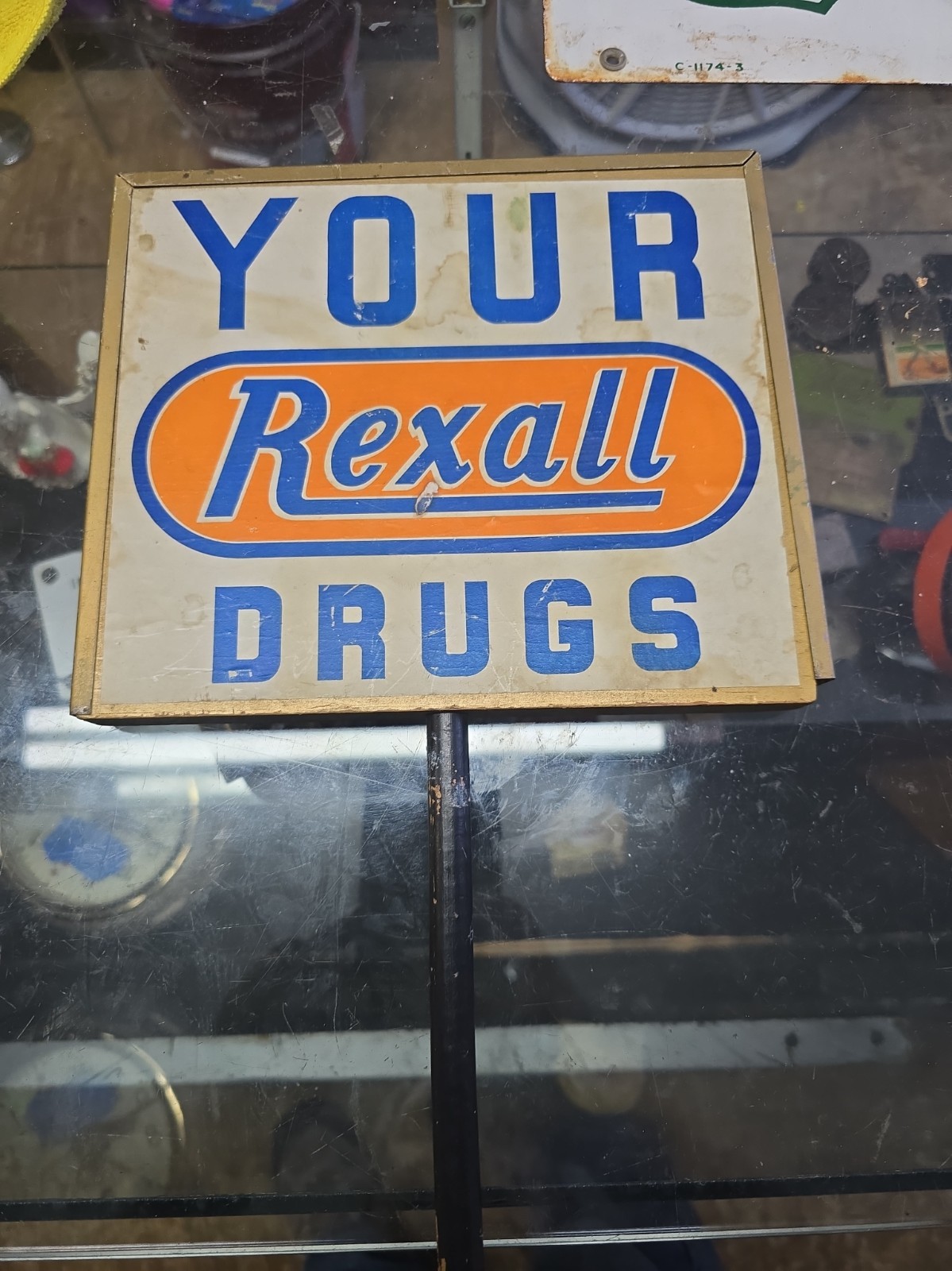 Rare Vintage Rexall Drugs Counter Top Stand Sign