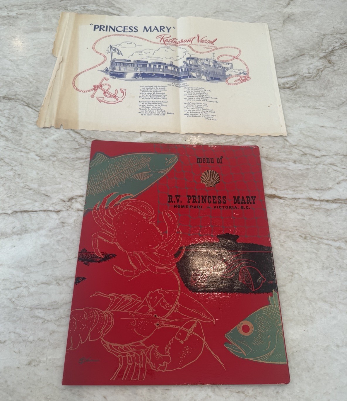 Vintage c. 1955 RV Princess Mary Victoria BC Canada Menu & Placemat Vtg Vintage c. 1955 RV Princess Mary Victoria BC Canada Menu & Placemat Vtg