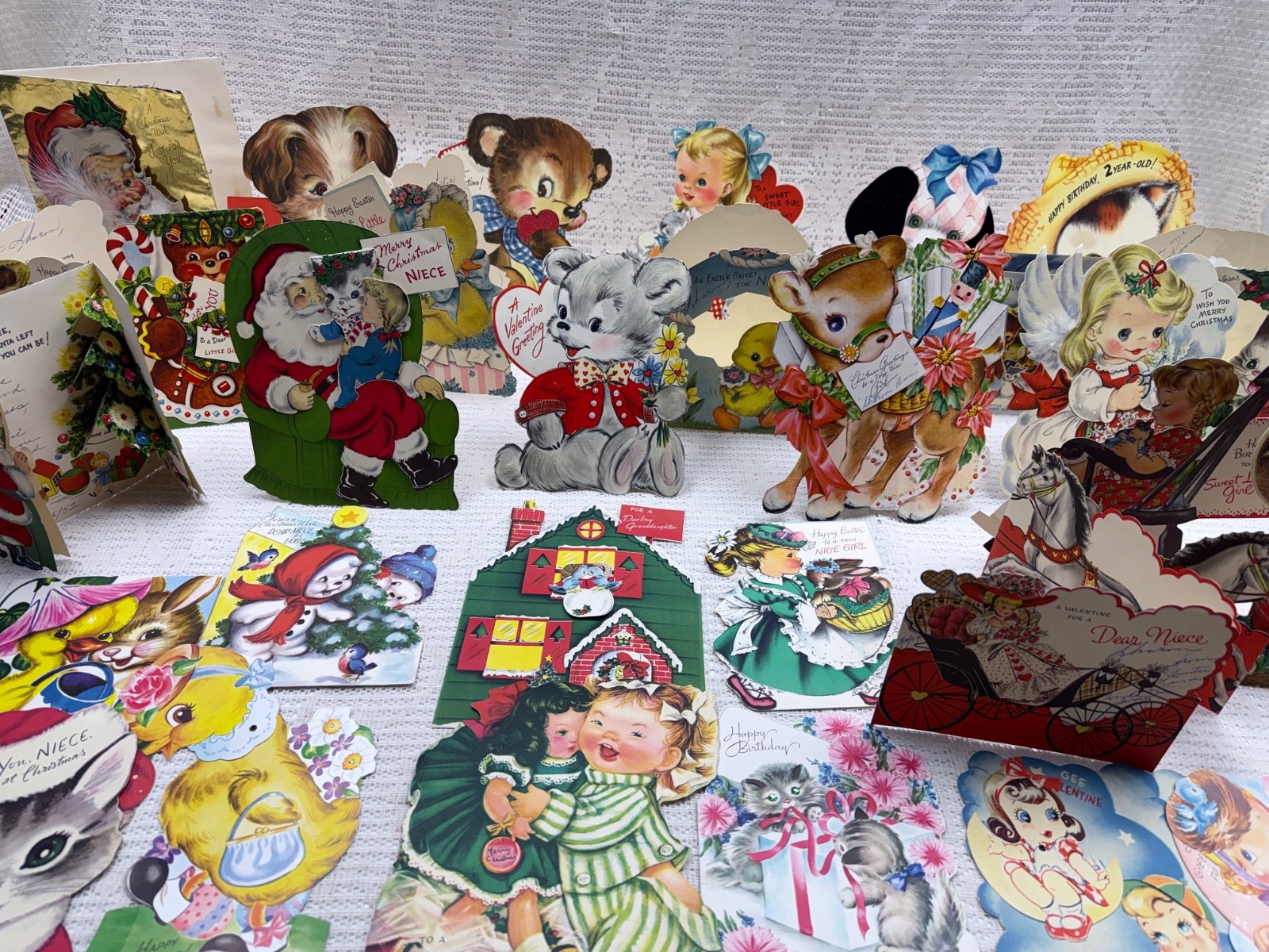 Vtg 1948-1953 Lot 32 Pc Children Cards Articulated standing die cut oversized-8”