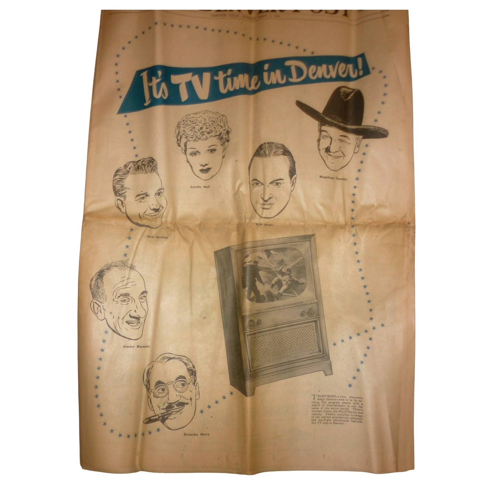 1952 Denver Post TV Special Section Newspaper Lucille Ball RCA Zenith Ads 1953 1952 Denver Post TV Special Section Newspaper Lucille Ball RCA Zenith Ads 1953