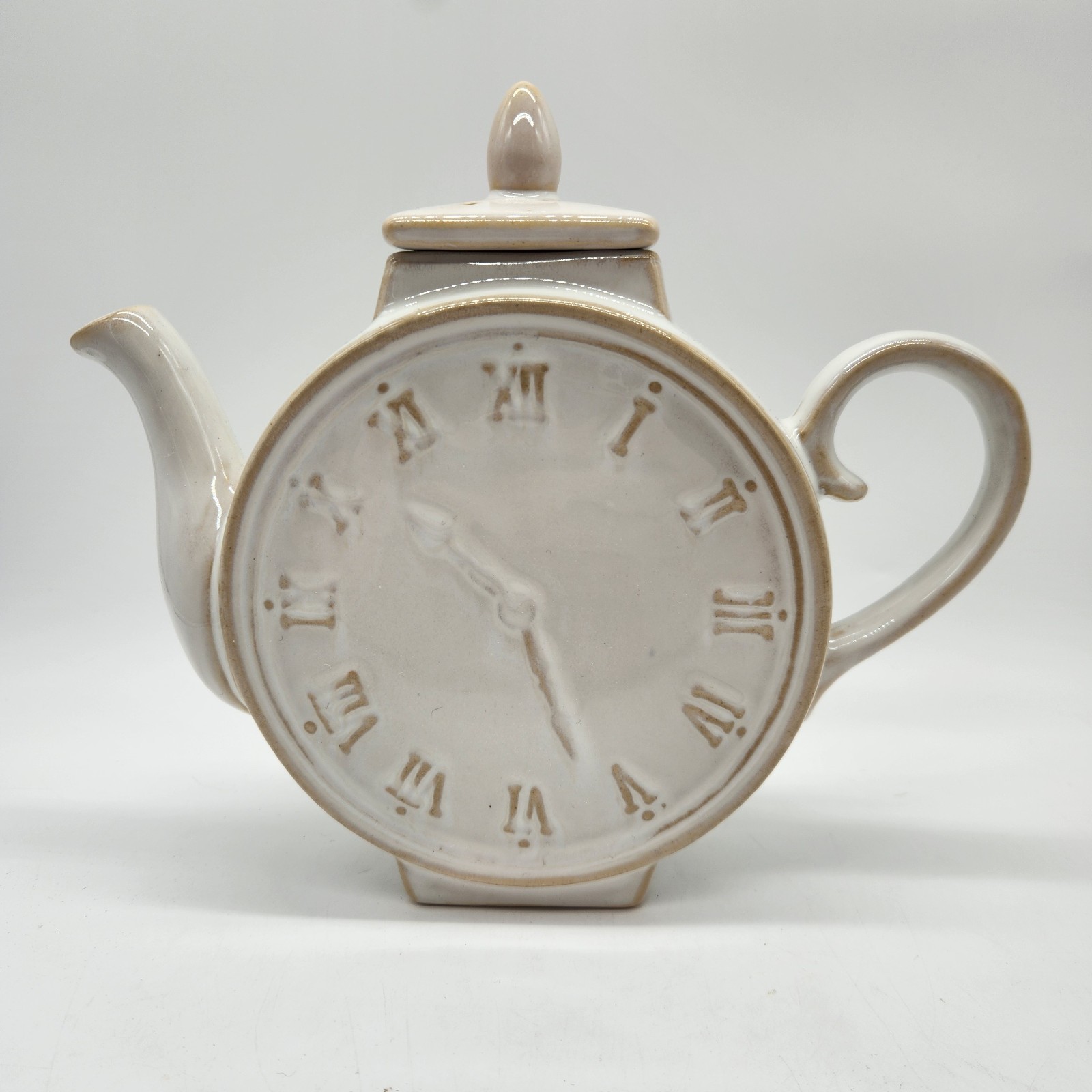 Pier 1 Imports Clock Teapot Ceramic Roman Numeral Novelty Kitchen Decor China