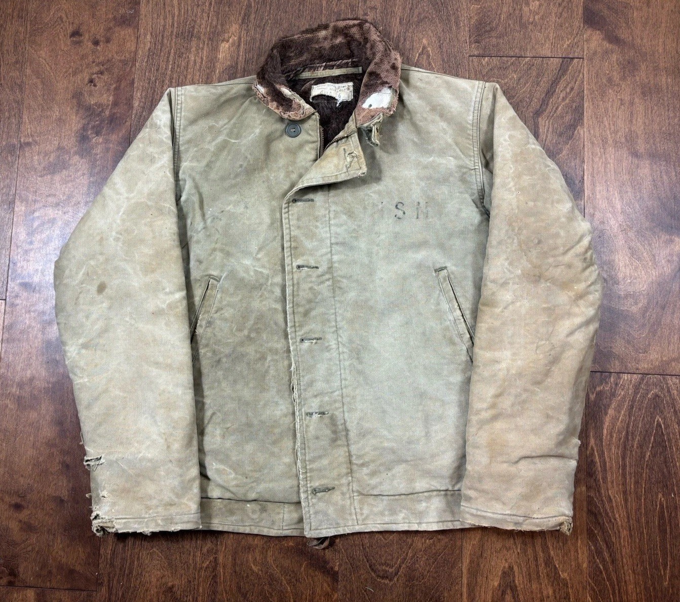1940s WW2 USN N1 Deck Jacket Size 36 Vintage Thrashed Distressed Navy Contract 1940s WW2 USN N1 Deck Jacket Size 36 Vintage Thrashed Distressed Navy Contract