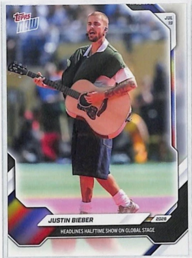 2026 Topps Now #JB01 Justin Bieber Headlines Halftime Show On Global Stage Card 2026 Topps Now #JB01 Justin Bieber Headlines Halftime Show On Global Stage Card