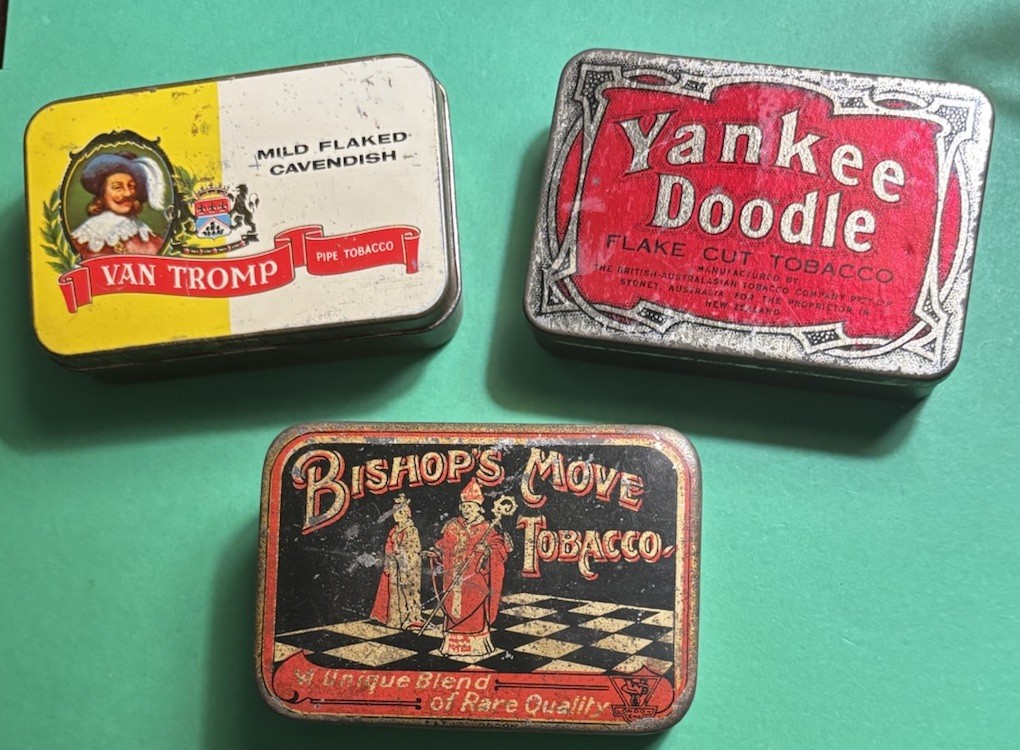 3 Vintage Early to mid 1900s Von Tromp Yankee Doodle & Bishops Move Tobacco Tins 3 Vintage Early to mid 1900s Von Tromp Yankee Doodle & Bishops Move Tobacco Tins