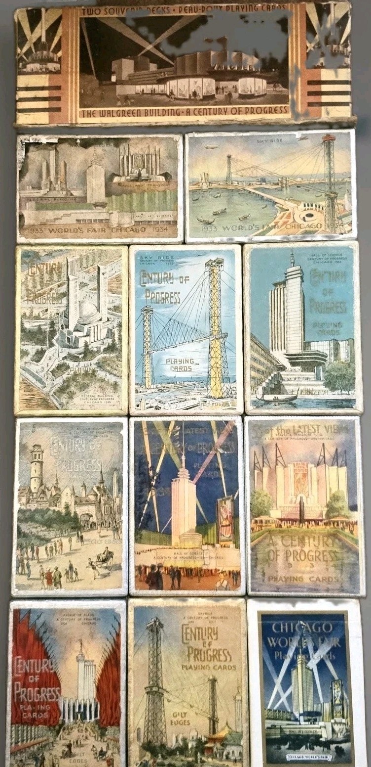 Rare 1933 Chicago World's Fair Playing Card Lot-13 Decks, 4 SEALED, Walgreen Dbl Rare 1933 Chicago World's Fair Playing Card Lot-13 Decks, 4 SEALED, Walgreen Dbl
