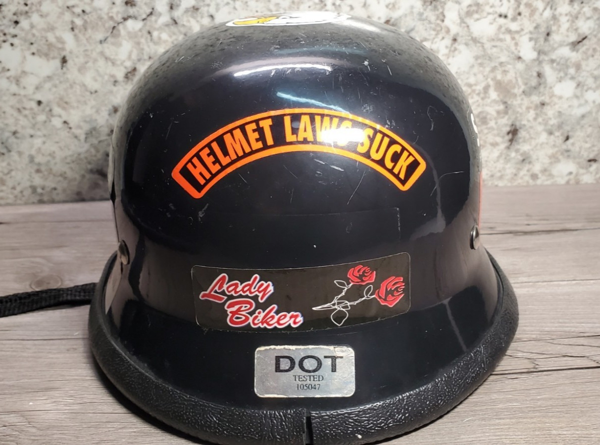 Vintage 1992 Frenchys B-13 German Motorcycle Helmet Black Biker Stickers Novelty