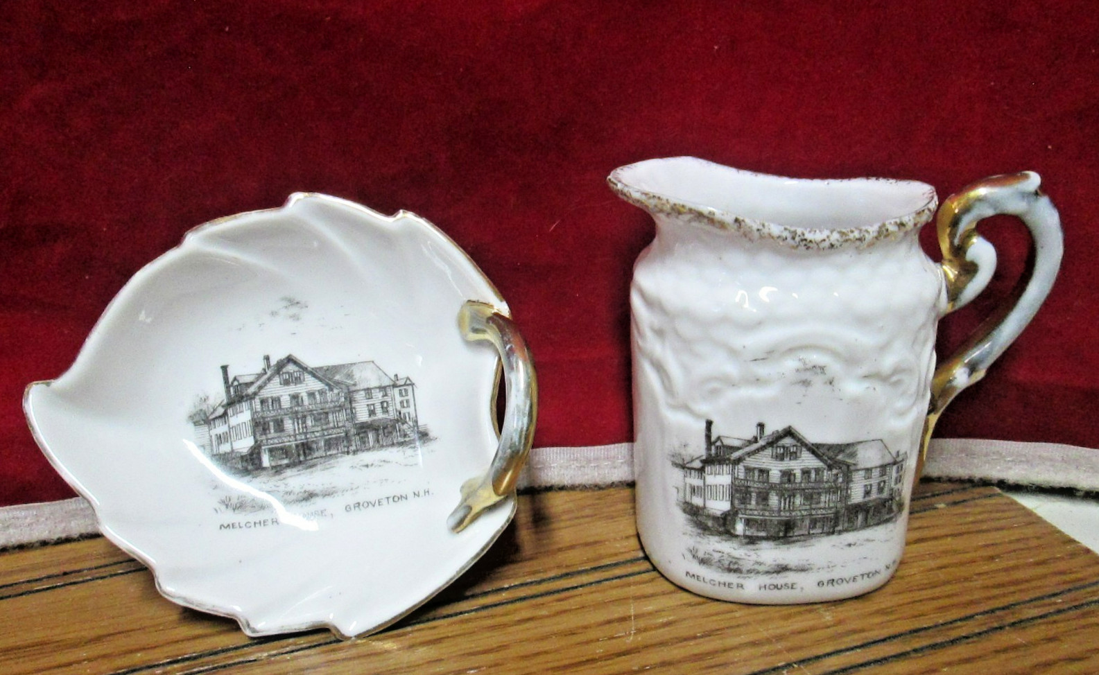 Groveton NH New Hampshire Melcher House Creamer & Trinket Dish Hutchin & May Groveton NH New Hampshire Melcher House Creamer & Trinket Dish Hutchin & May