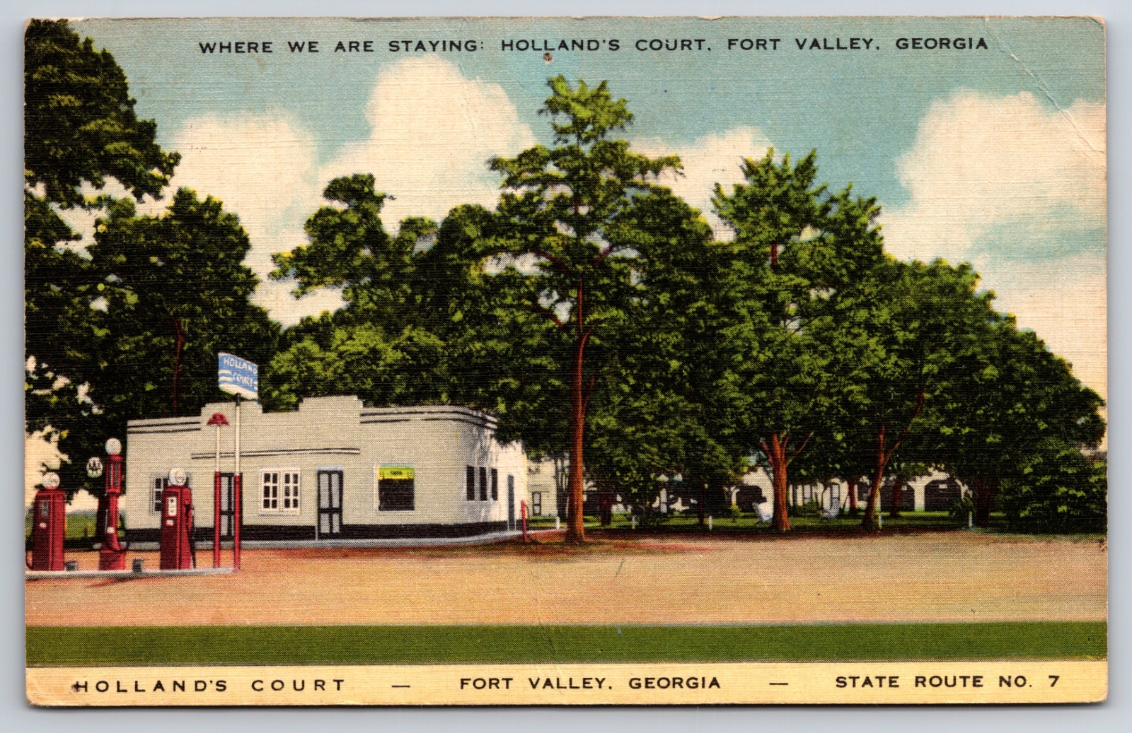 Holland's Court Fort Valley Georgia GA Gas Station Linen 1947 Postcard