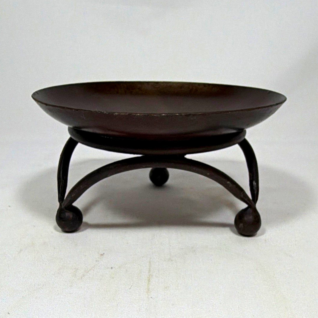 Unique Vintage Rustic Iron Candle Tray on Tripod Legs 6 3/4" D x 3 1/2" Tall Unique Vintage Rustic Iron Candle Tray on Tripod Legs 6 3/4" D x 3 1/2" Tall
