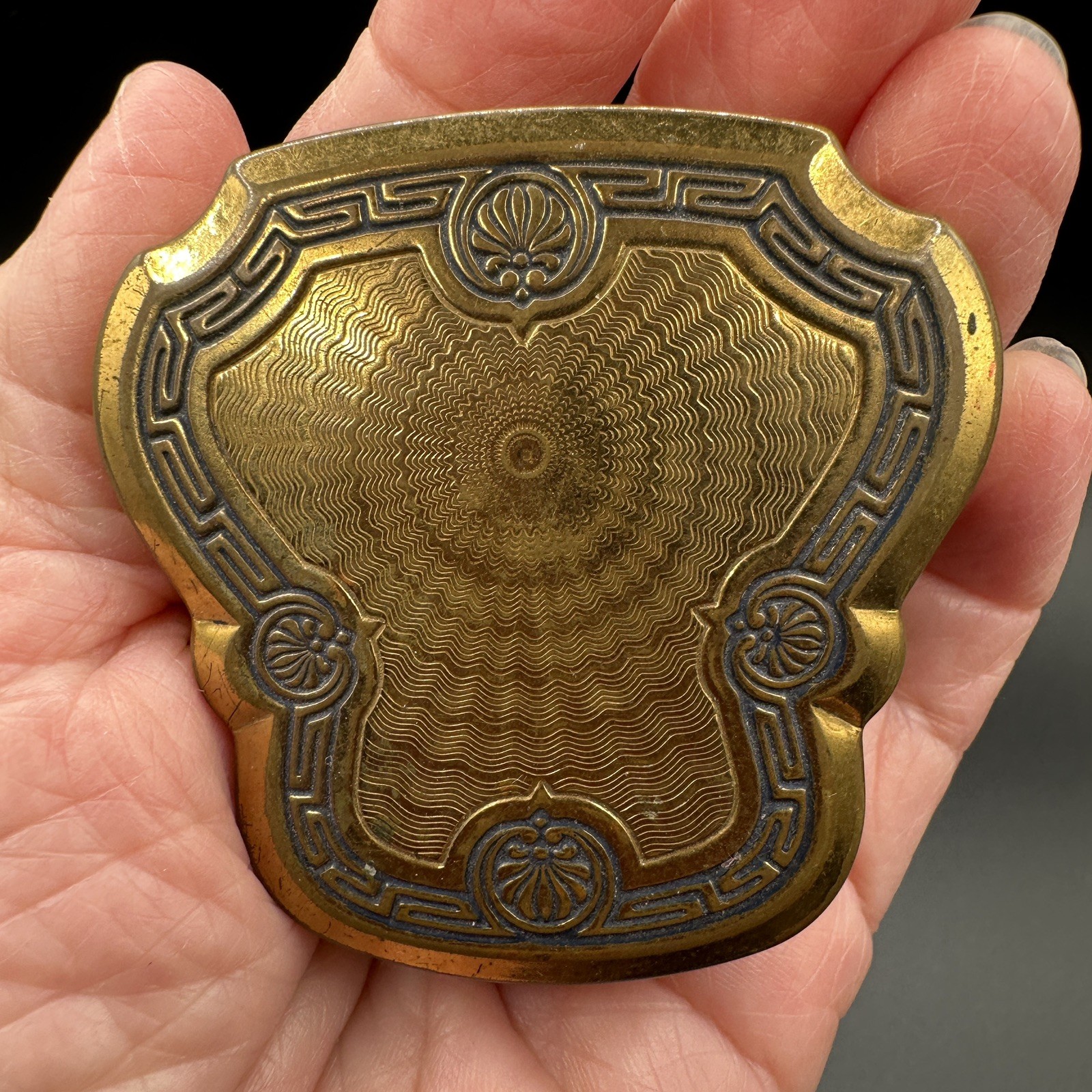 Vintage Karess Woodworth Compact Art Deco Brass Powder Compact Greek Key Vintage Karess Woodworth Compact Art Deco Brass Powder Compact Greek Key