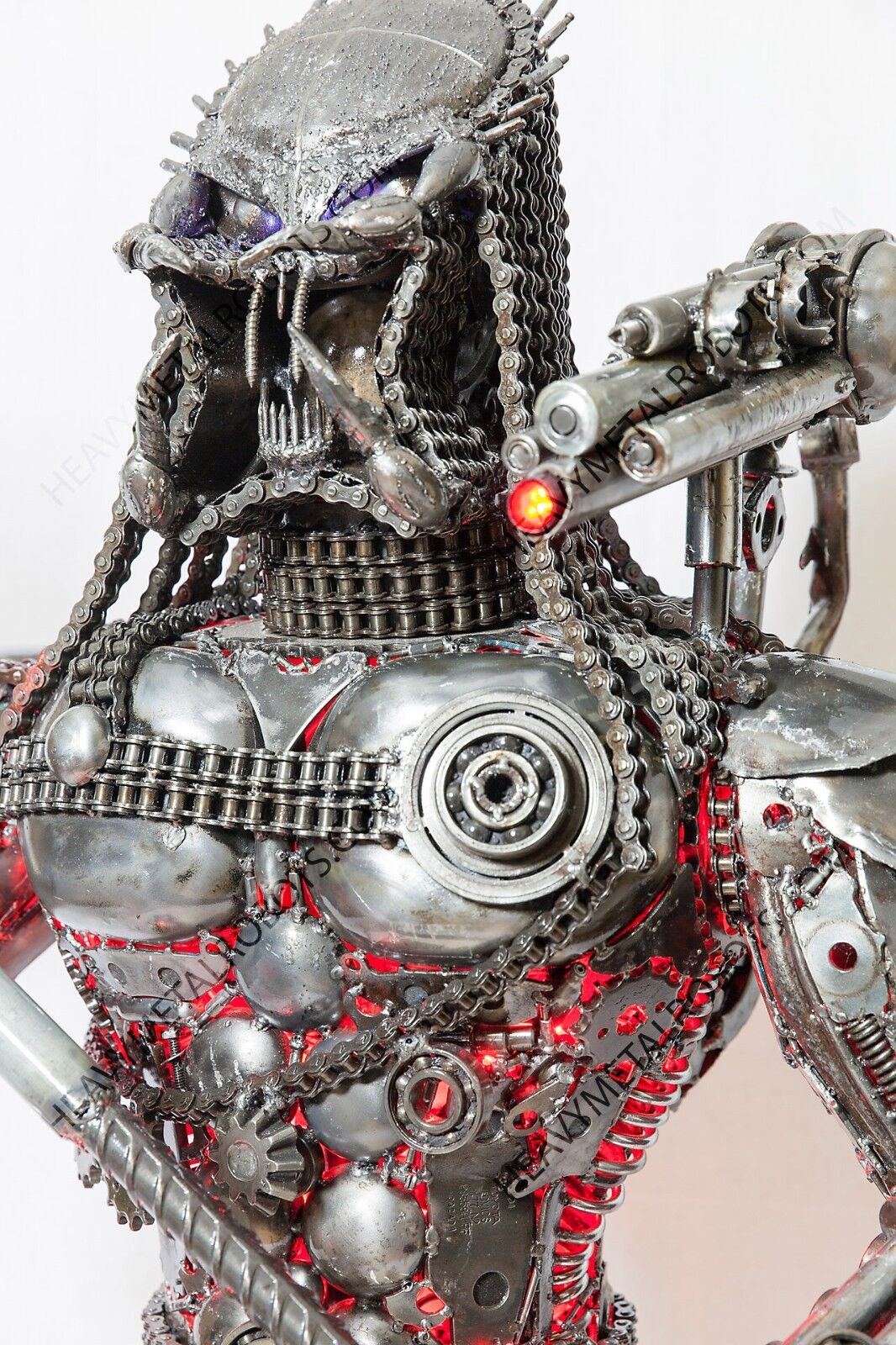 Recycled Metal Sculpture - Predator A - 4 foot tall with LED Lighting and stand