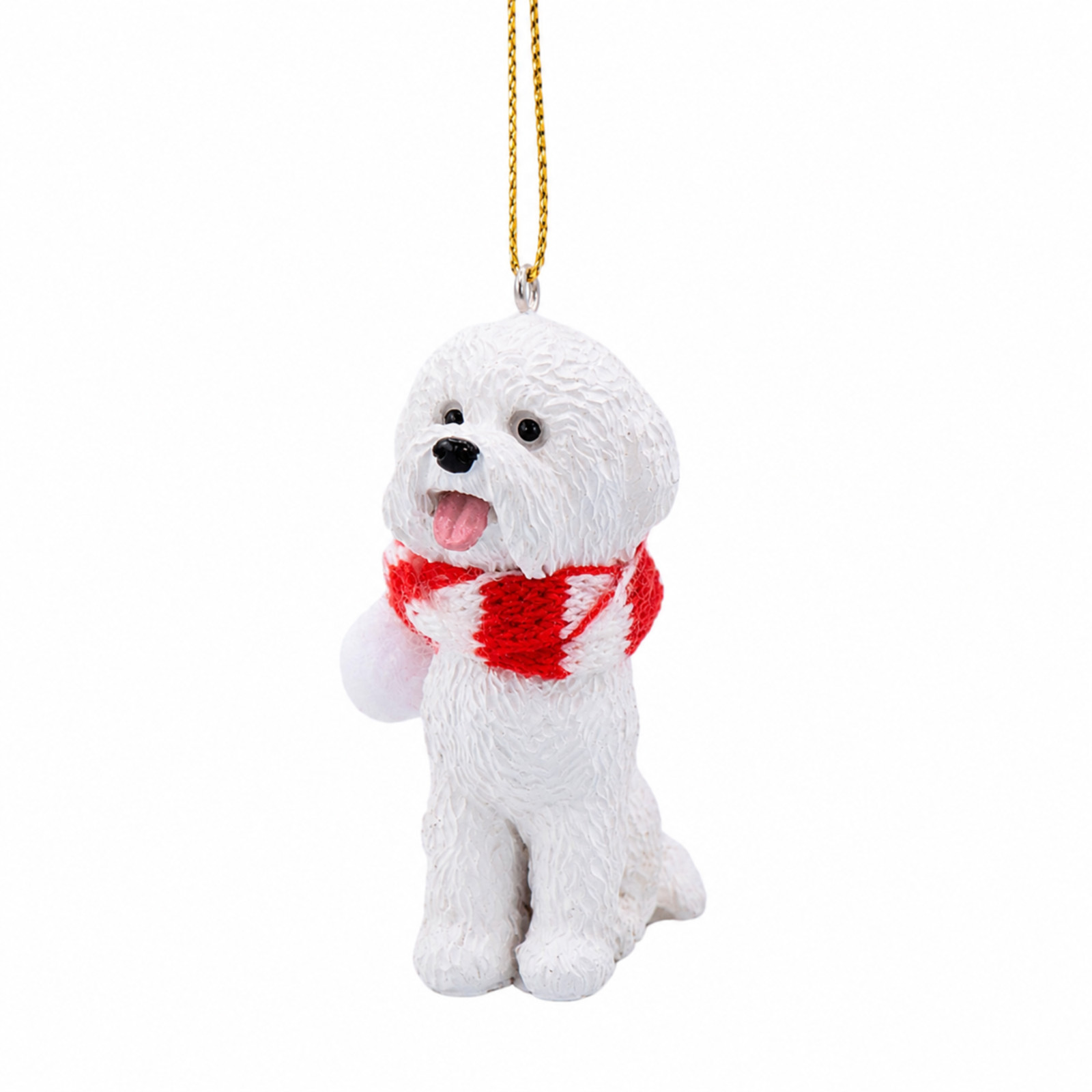 Bichon Frise White Puppy Dog Christmas Tree Ornament with Candy Cane Scarf Bichon Frise White Puppy Dog Christmas Tree Ornament with Candy Cane Scarf