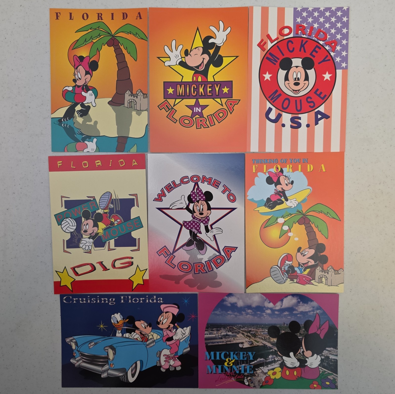8 VTG Large Disney Postcards Mickey Minnie Donald Mouse Florida Fort Lauderdale 8 VTG Large Disney Postcards Mickey Minnie Donald Mouse Florida Fort Lauderdale